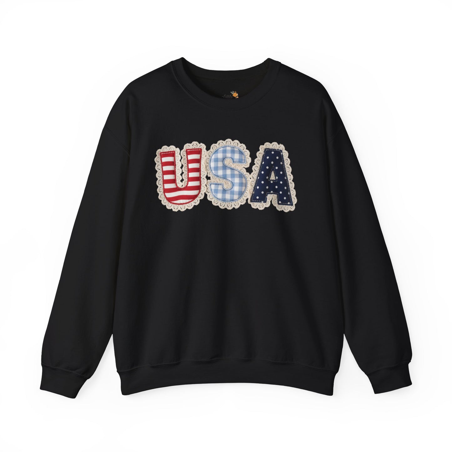 Feux Laced USA Patchwork Sweatshirt • Preppy Patriotic Crewneck • Coquette Americana Sweatshirt • Red White Blue Mama Style