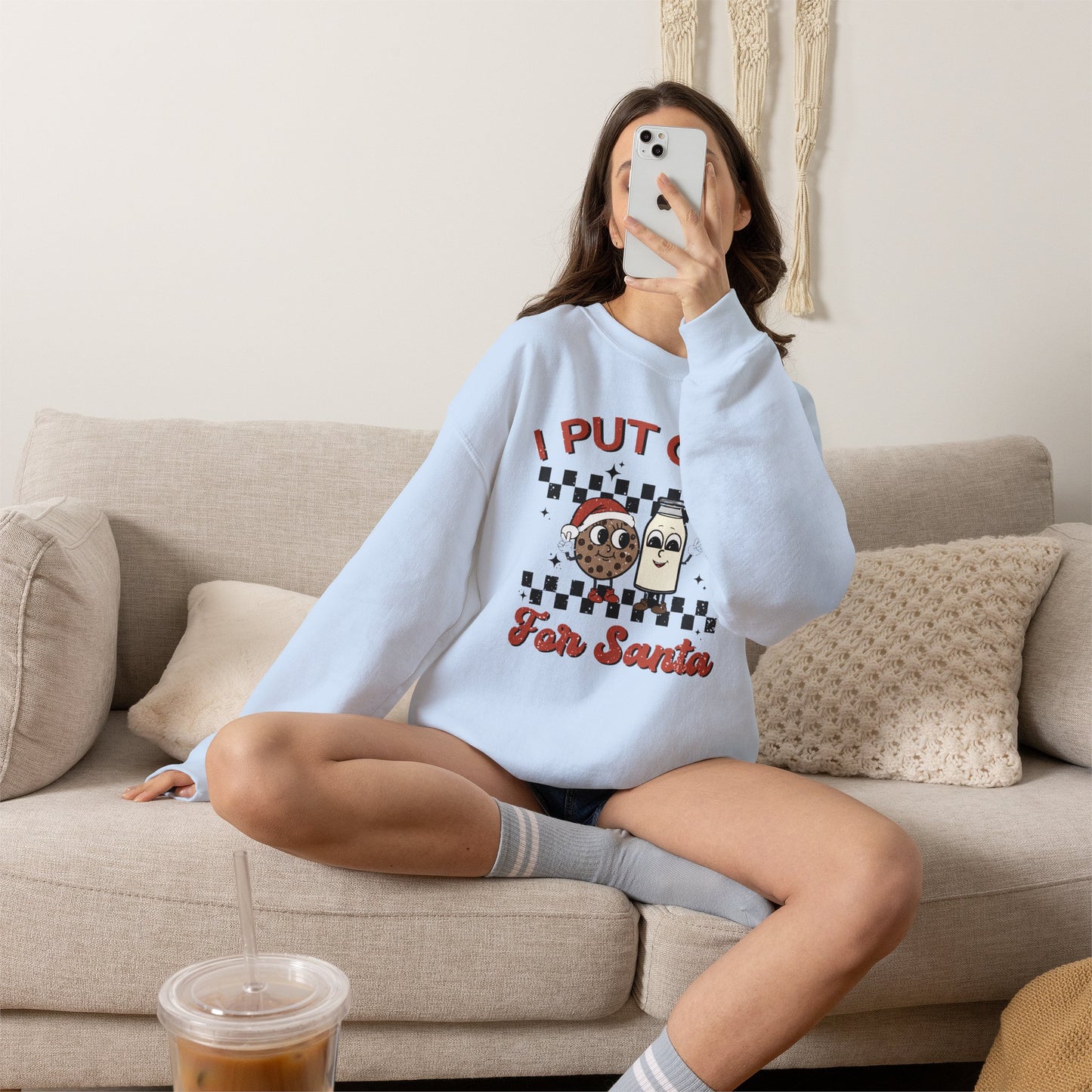 "I Put Out For Santa" Sweatshirt Christmas Cookie & Milk Holiday Sweater