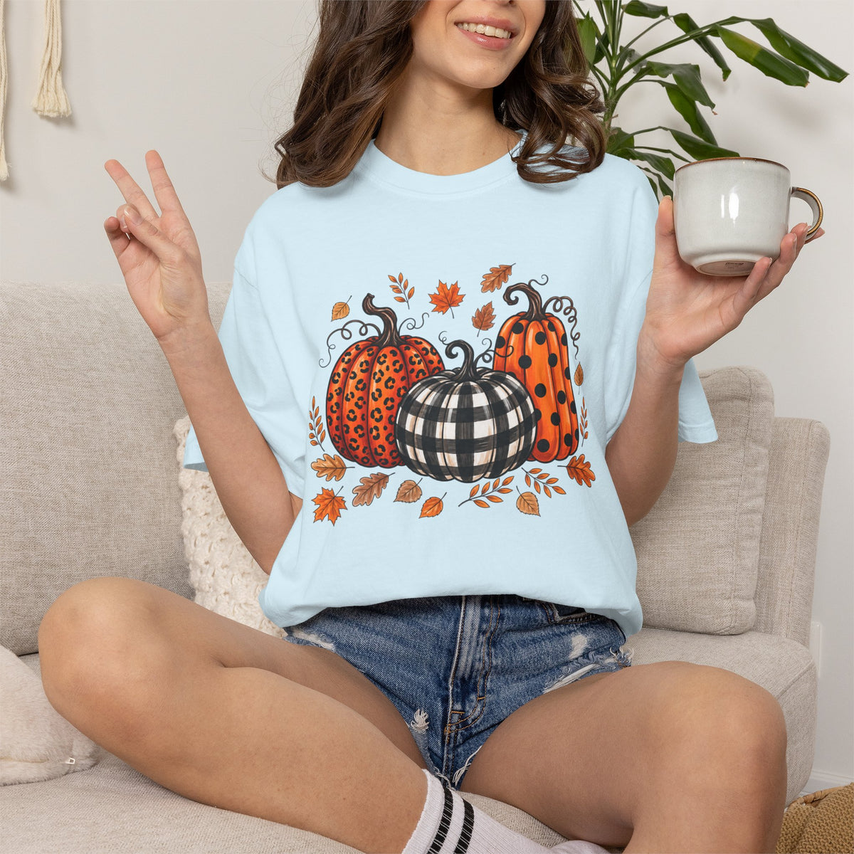 Leopard Pumpkin Fall Tee, Buffalo Plaid Pumpkin Shirt, Autumn Graphic Tee, Pumpkin Patch Shirt