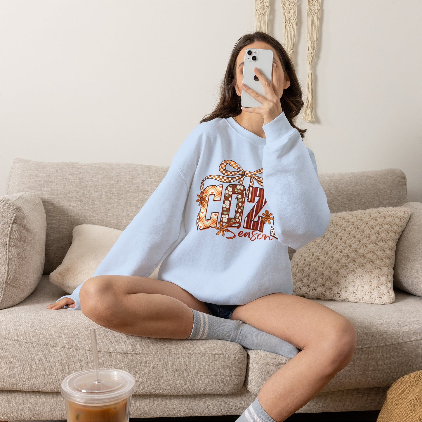 Cozy Season Sweatshirt — Holiday Gift Bow Graphic Crewneck