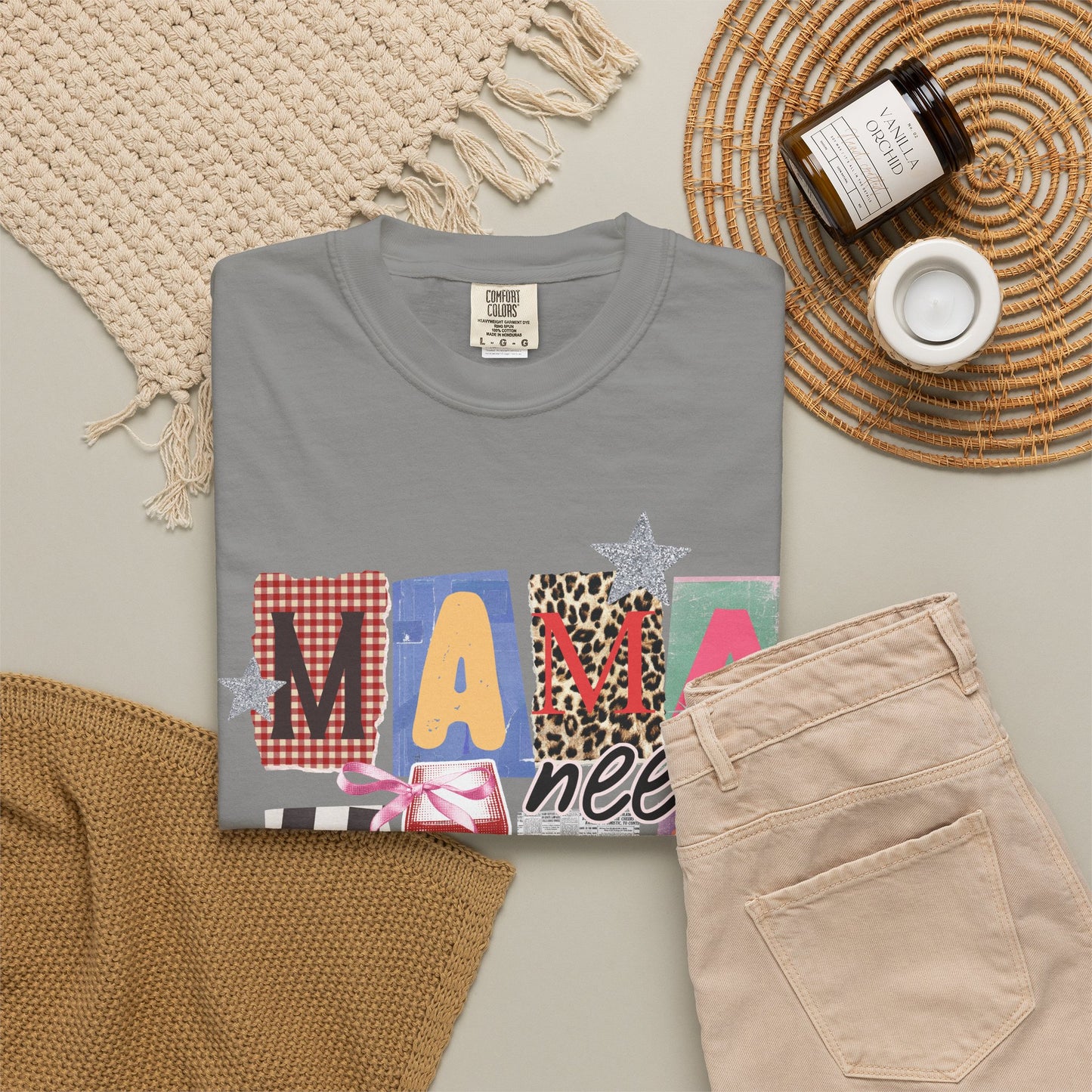 Mama Needs Wine Graphic Tee • Funny Mom Shirt Women • Trendy Patchwork Mixed Print Leopard Gingham Tee • Mom Life Shirt