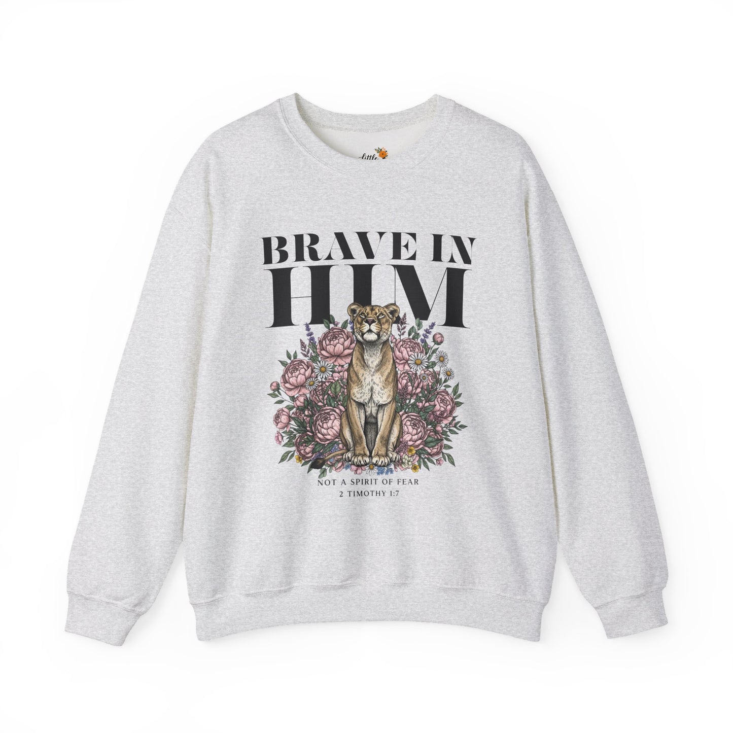 "brave in him" Crewneck Sweatshirt — Inspirational Men's Graphic Sweatshirt