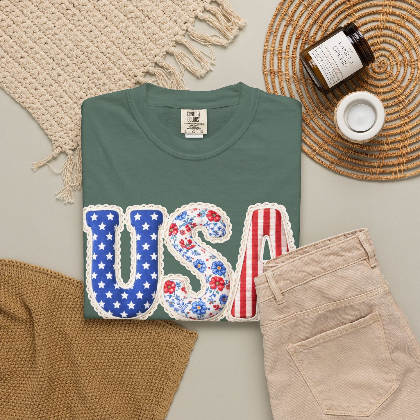 Floral Patchwork USA Shirt • Preppy Patriotic Tee • Vintage Americana Gingham Shirt • 4th of July Mom Outfit