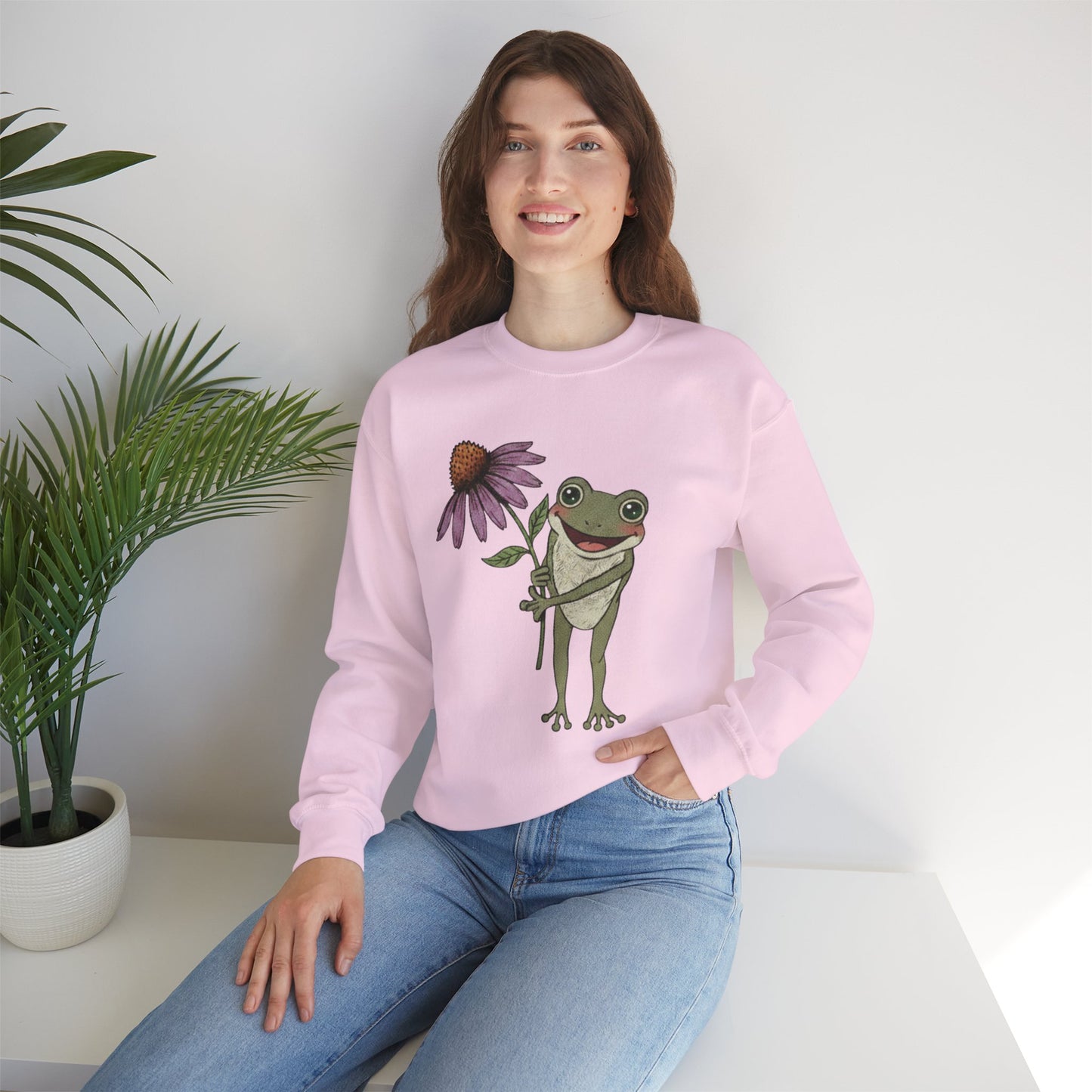 Spring Cottage Frog Sweatshirt • Whimsical Garden Wildflower Crewneck • Cottagecore Floral Pullover