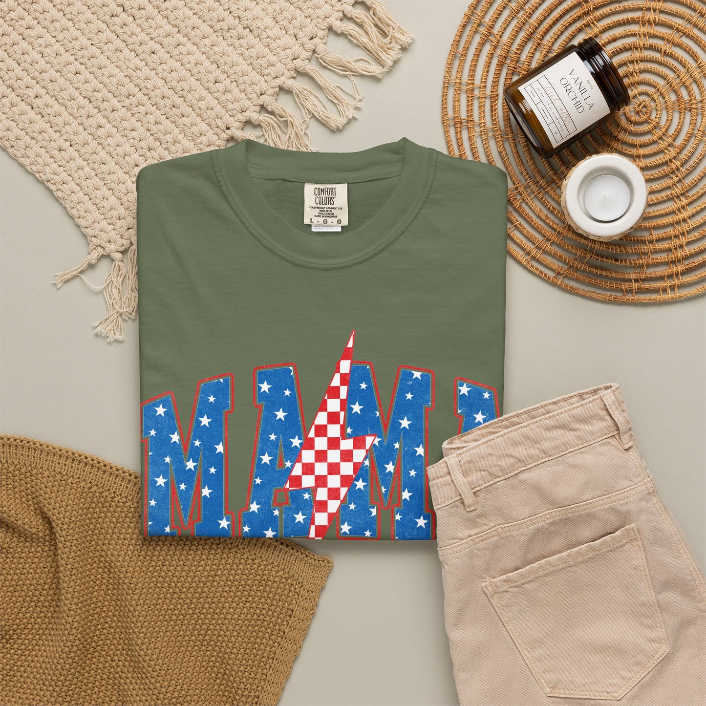 Patriotic MAMA Shirt • Lightning Bolt Mama Tee • Red White Blue Americana Graphic