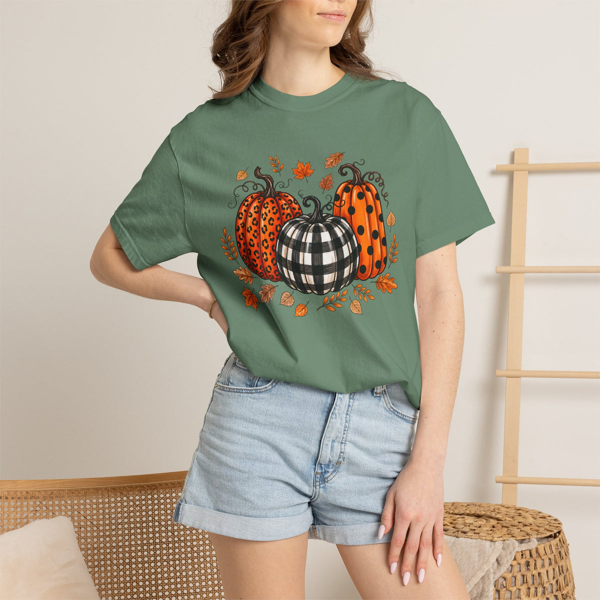Leopard Pumpkin Fall Tee, Buffalo Plaid Pumpkin Shirt, Autumn Graphic Tee, Pumpkin Patch Shirt