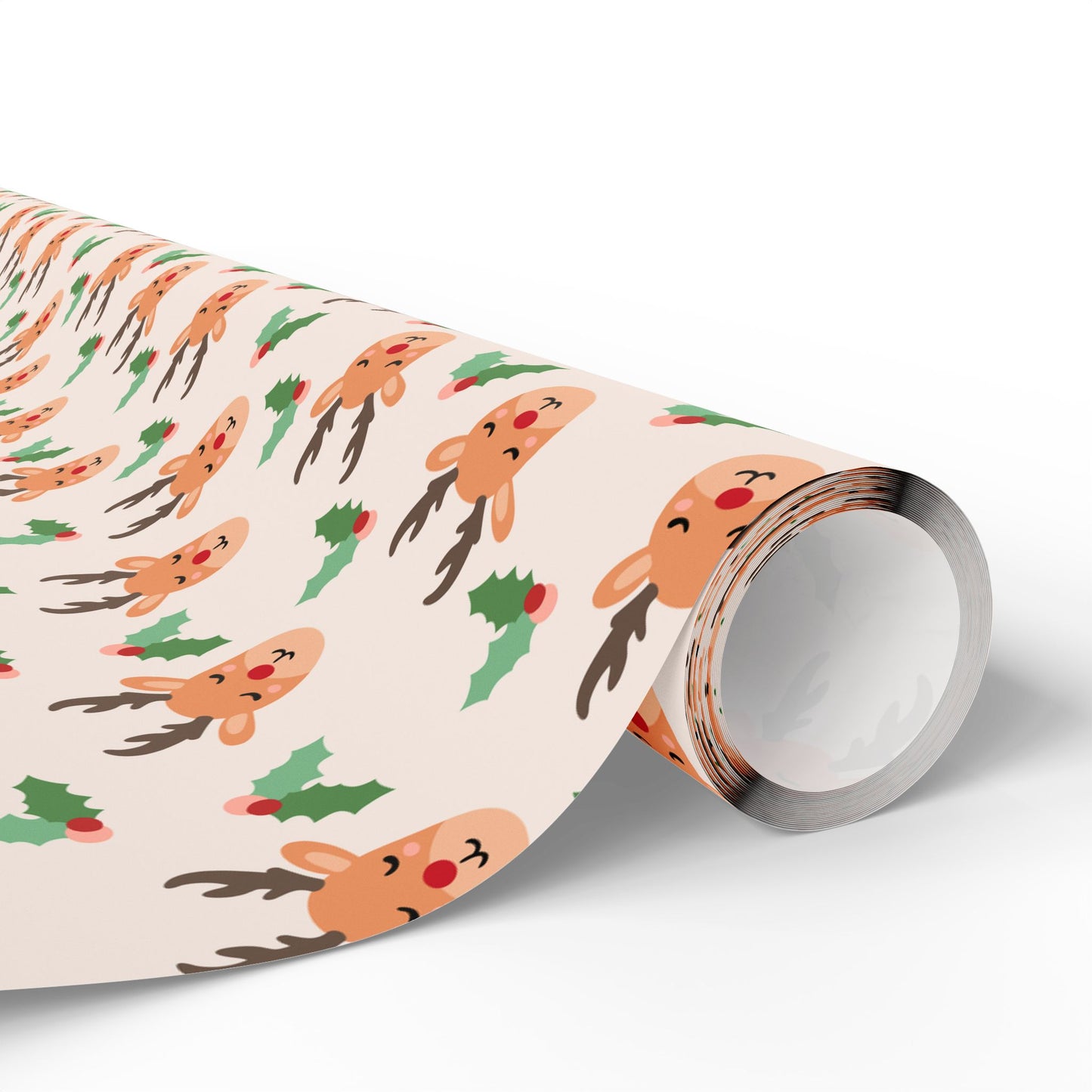 Sleepy Reindeer Wrapping Paper | Minimal Christmas Pattern | Cute Deer & Holly Print | Cozy Holiday Gift Wrap & Winter Decor