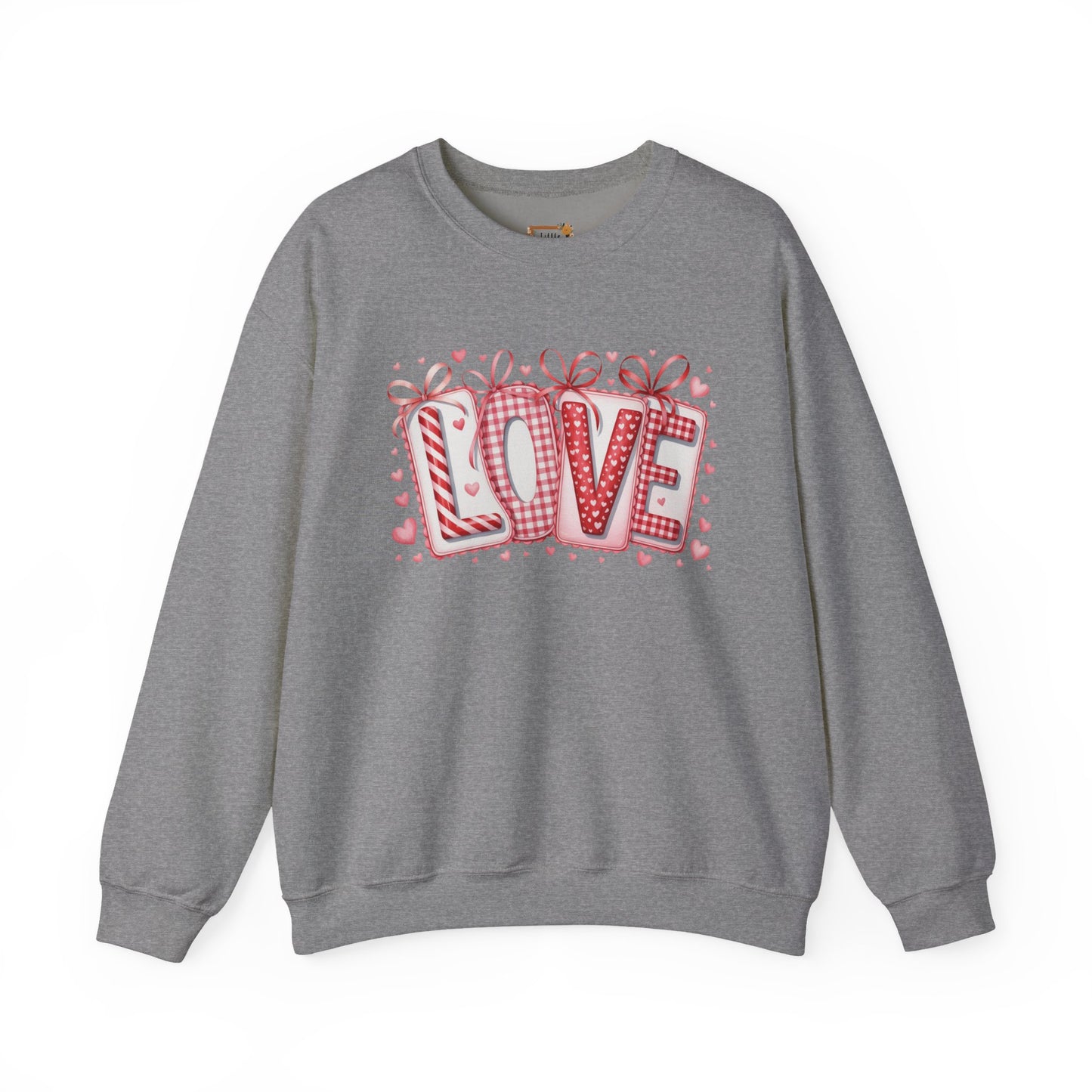 Valentine LOVE Sweatshirt with Coquette Bows and Patchwork Letters • Girly Romantic Aesthetic