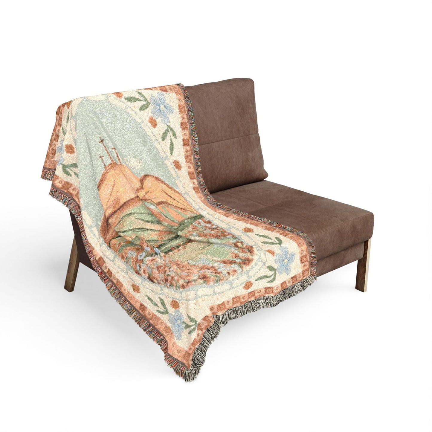 Spring Floral Cross Woven Blanket — Easter Landscape Cross & Floral Throw