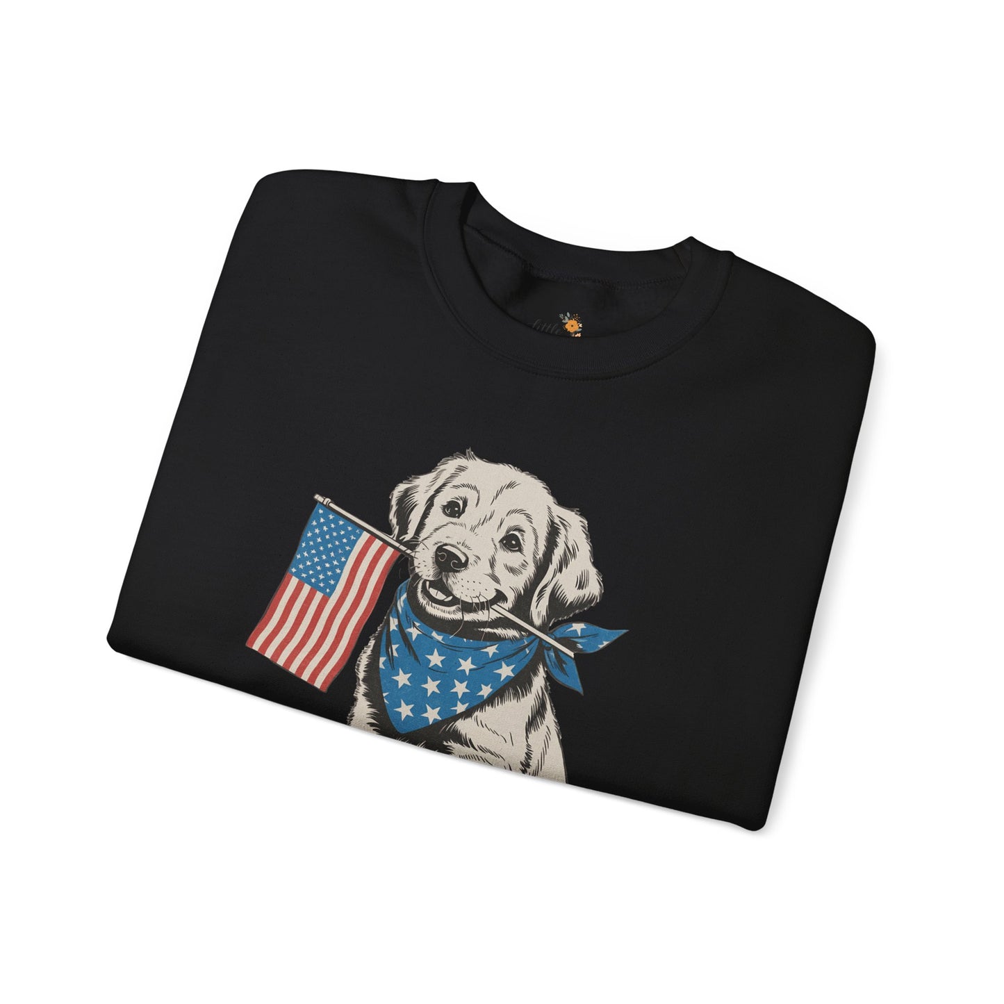 4th of July Patriotic Dog Puppy Crewneck • Americana Dog Lover Graphic sweatshirt • Red White Blue Flag