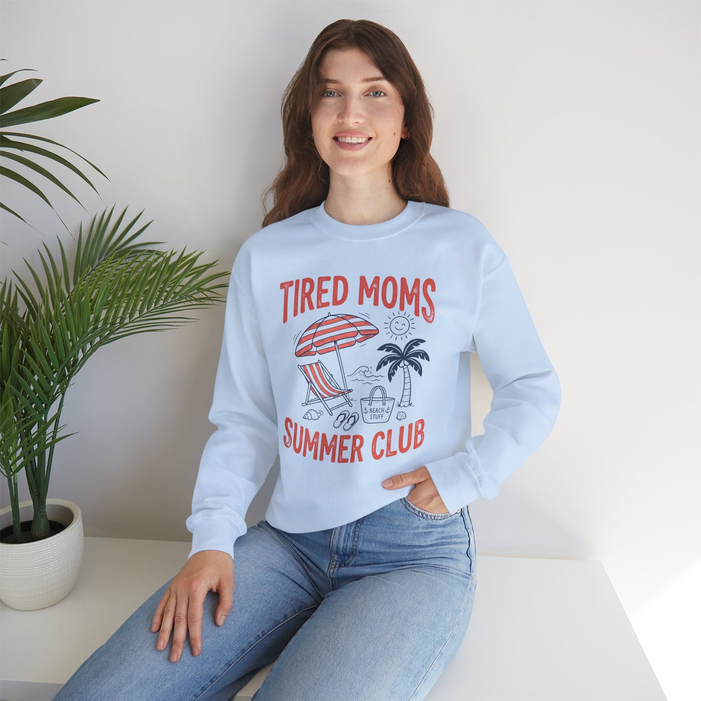 Tired Moms Summer Club Sweatshirt • Beach Mom Crewneck • Summer Mama Graphic Sweatshirt • Coastal Vacation Pullover