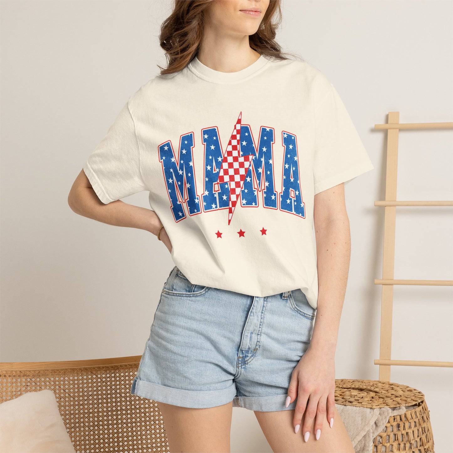 Patriotic MAMA Shirt • Lightning Bolt Mama Tee • Red White Blue Americana Graphic