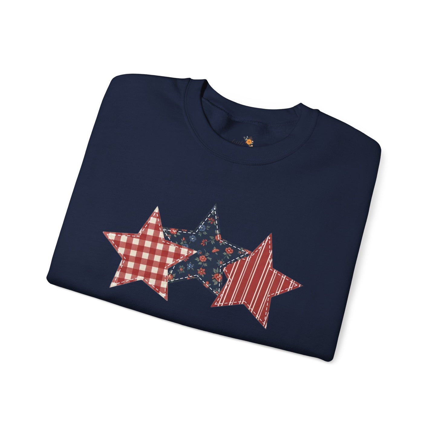 4th of July Patchwork Star Sweatshirt for Summer nights • Floral Gingham Red White Blue USA Crewneck • Patriotic Outfit