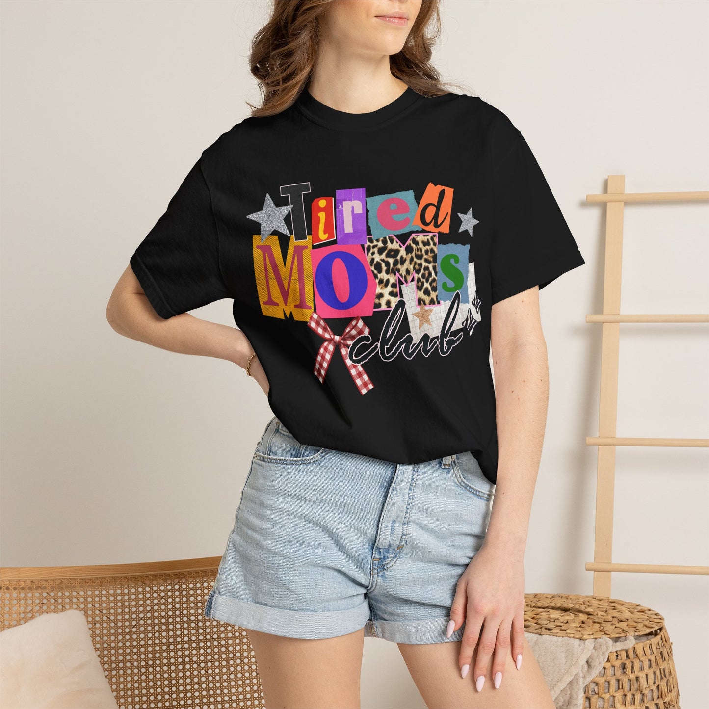 Tired Moms Club Shirt Women • Funny Mom Shirt • Trendy Patchwork Leopard Gingham Graphic Tee • Relatable Mom Outfit