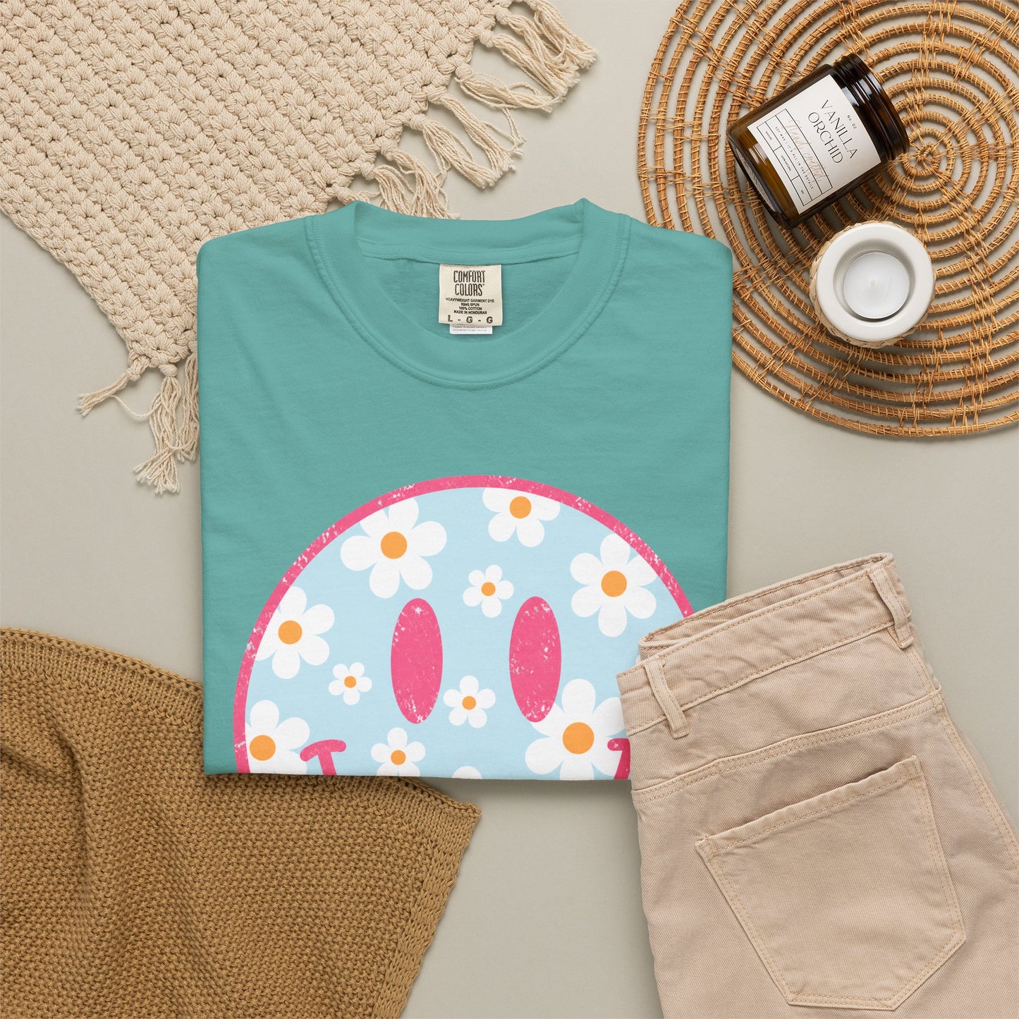 Pink Daisy Smiley Face Tee • Retro Floral Happy Face Shirt • Boutique Mama Graphic Tee