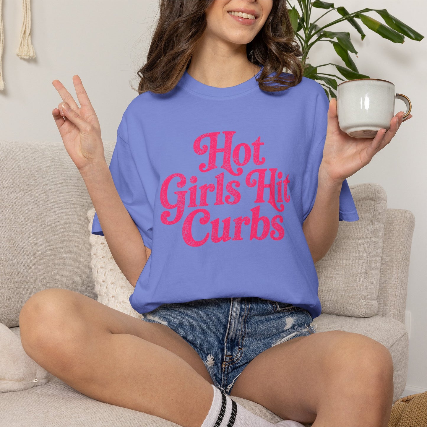 Hot Girls Hit Curbs T-Shirt Retro Pink Graphic Tee