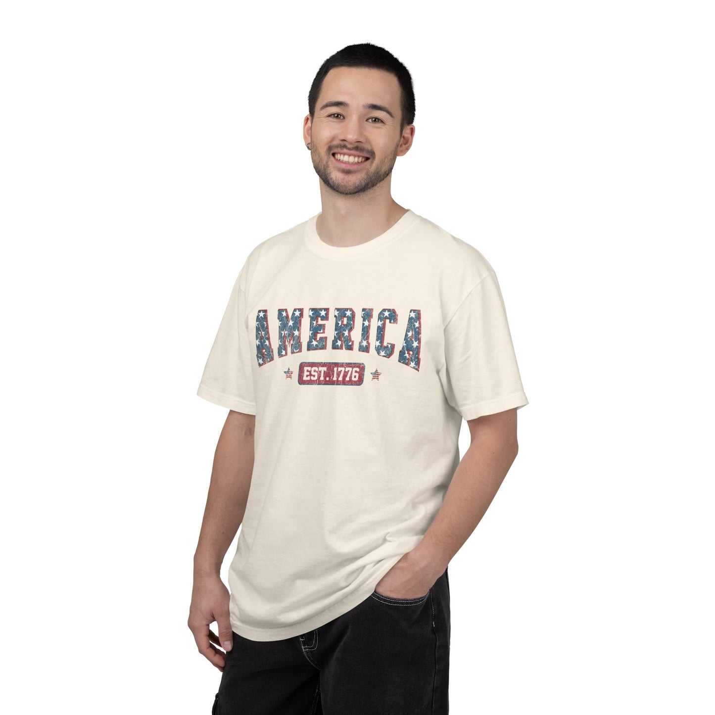 America Est 1776 T-Shirt • Vintage Patriotic Graphic Tee • Red White Blue Fourth of July Shirt