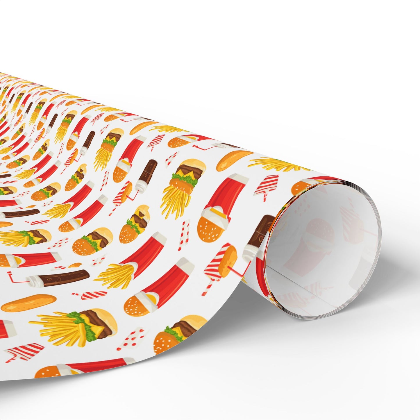 Fast Food Wrapping Paper | Retro Burger Fries Soda Pattern | Red Yellow Diner Print | Fun Gift Wrap for Food Lovers