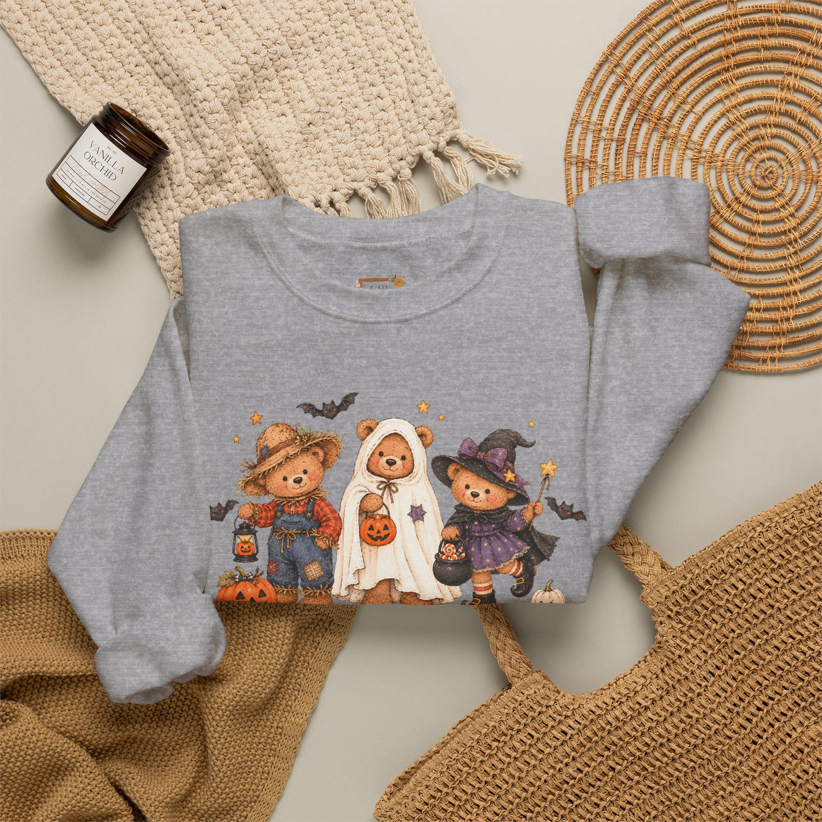 Halloween Teddy Bear Sweatshirt, Cute Trick or Treat Crewneck, Witch Ghost Scarecrow Bears, Spooky Season Fall Sweatshirt