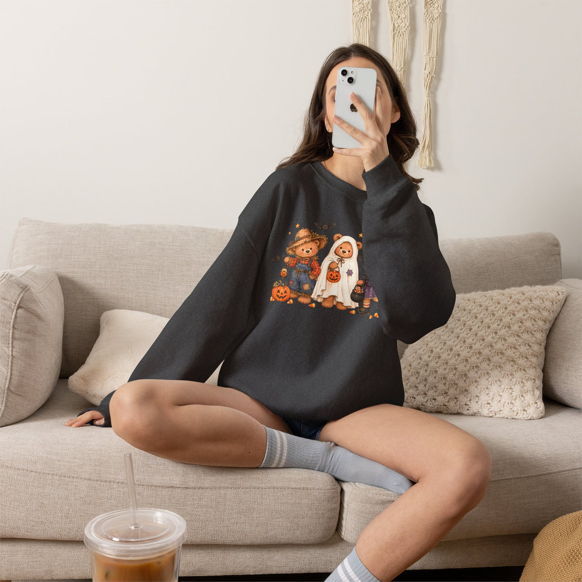 Halloween Teddy Bear Sweatshirt, Cute Trick or Treat Crewneck, Witch Ghost Scarecrow Bears, Spooky Season Fall Sweatshirt