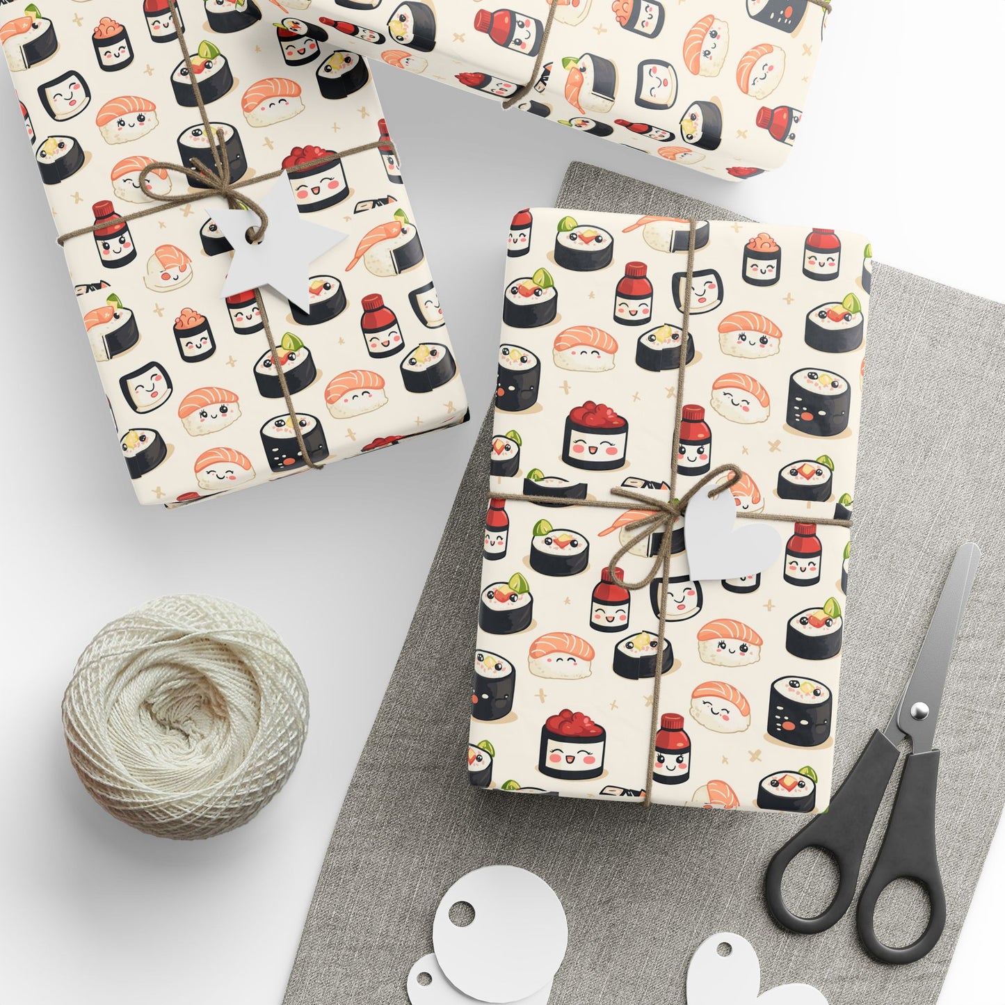 Kawaii Sushi Wrapping Paper | Cute Japanese Food Pattern | Happy Sushi Roll Gift Wrap | Fun Cozy Blanket for Food Lovers