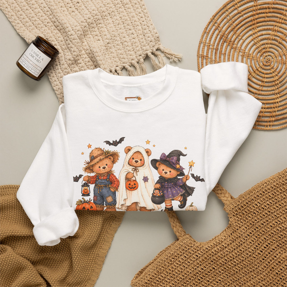 Halloween Teddy Bear Sweatshirt, Cute Trick or Treat Crewneck, Witch Ghost Scarecrow Bears, Spooky Season Fall Sweatshirt