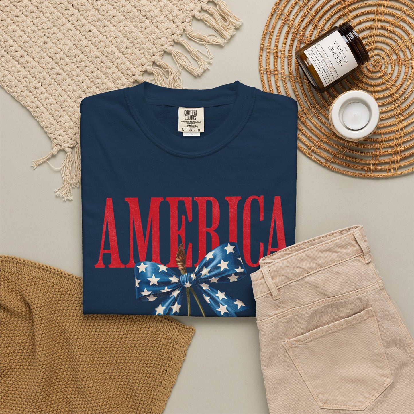 America Cherry Bow T-Shirt • 4th of July Coquette Tee • Red White Blue Graphic Shirt