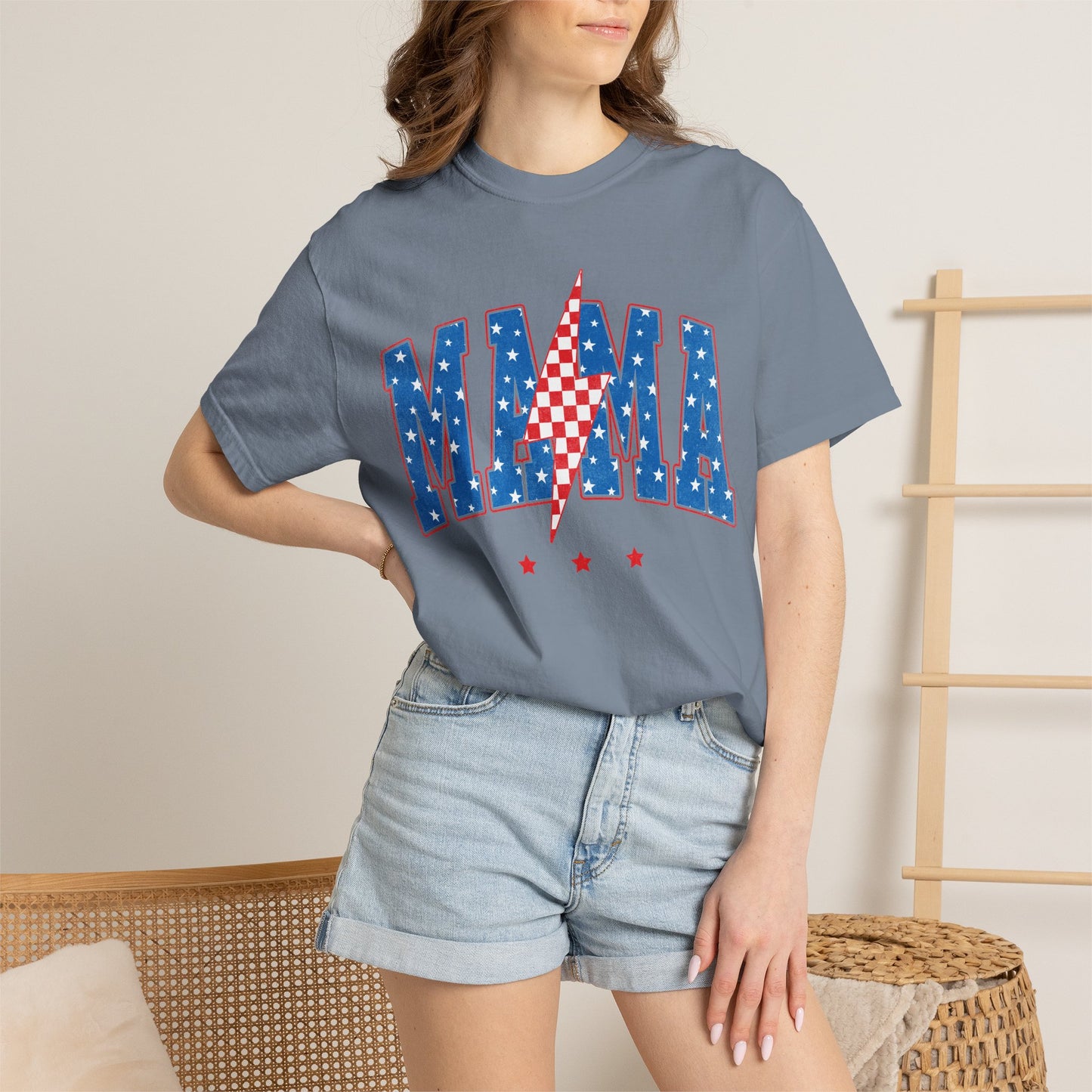 Patriotic MAMA Shirt • Lightning Bolt Mama Tee • Red White Blue Americana Graphic