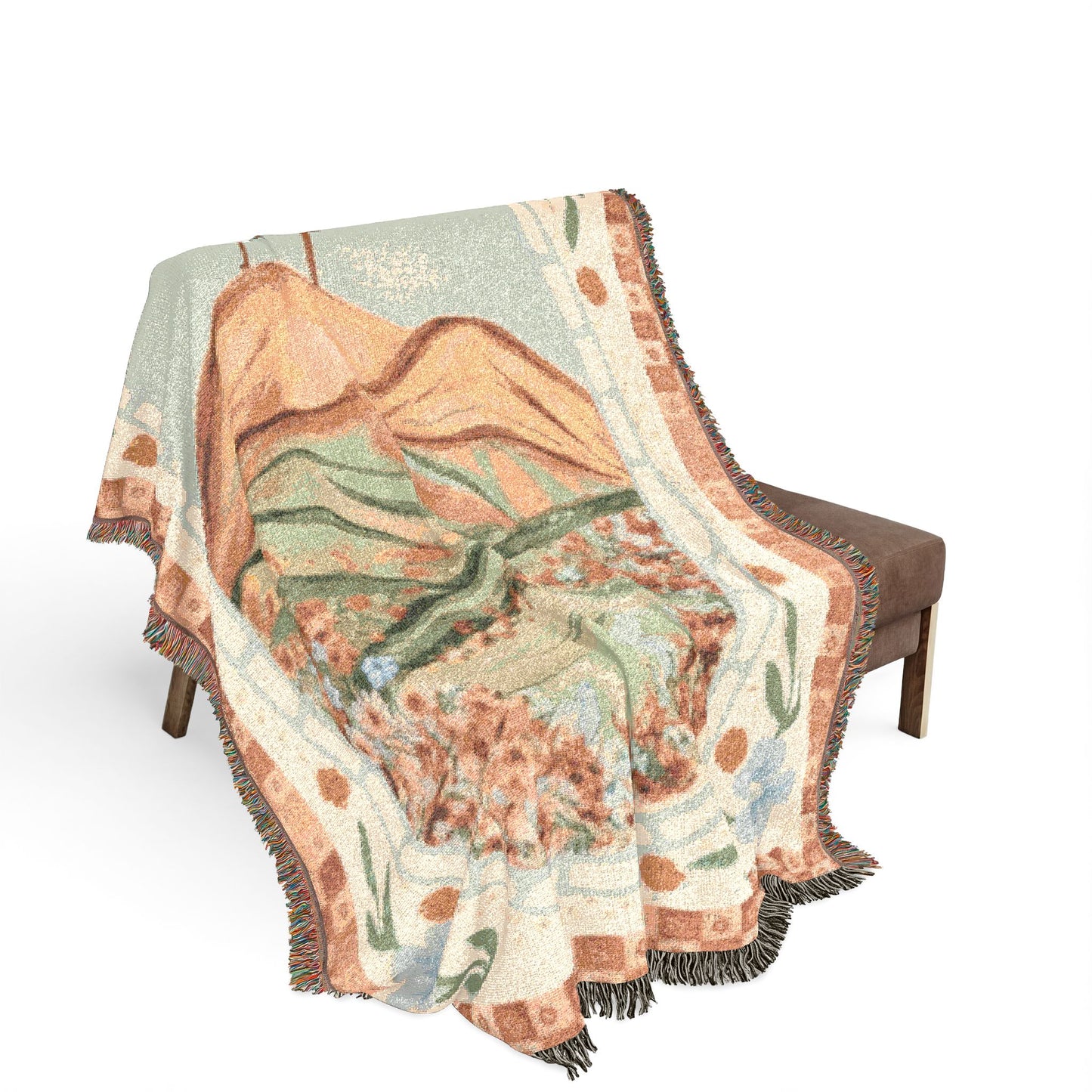 Spring Floral Cross Woven Blanket — Easter Landscape Cross & Floral Throw
