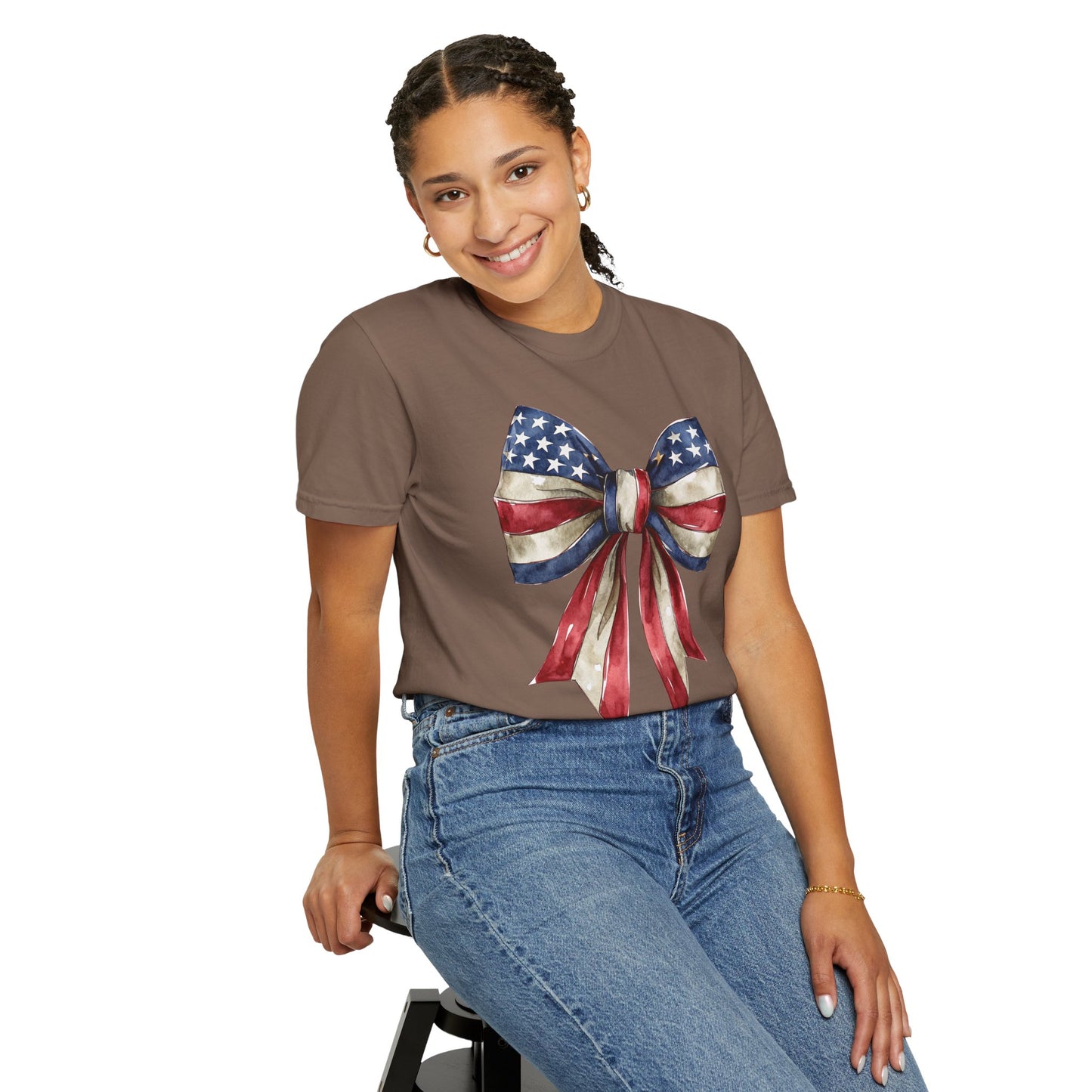 Red White Blue Coquette Bow T-Shirt • 4th of July Tee • American Flag Design Shirt