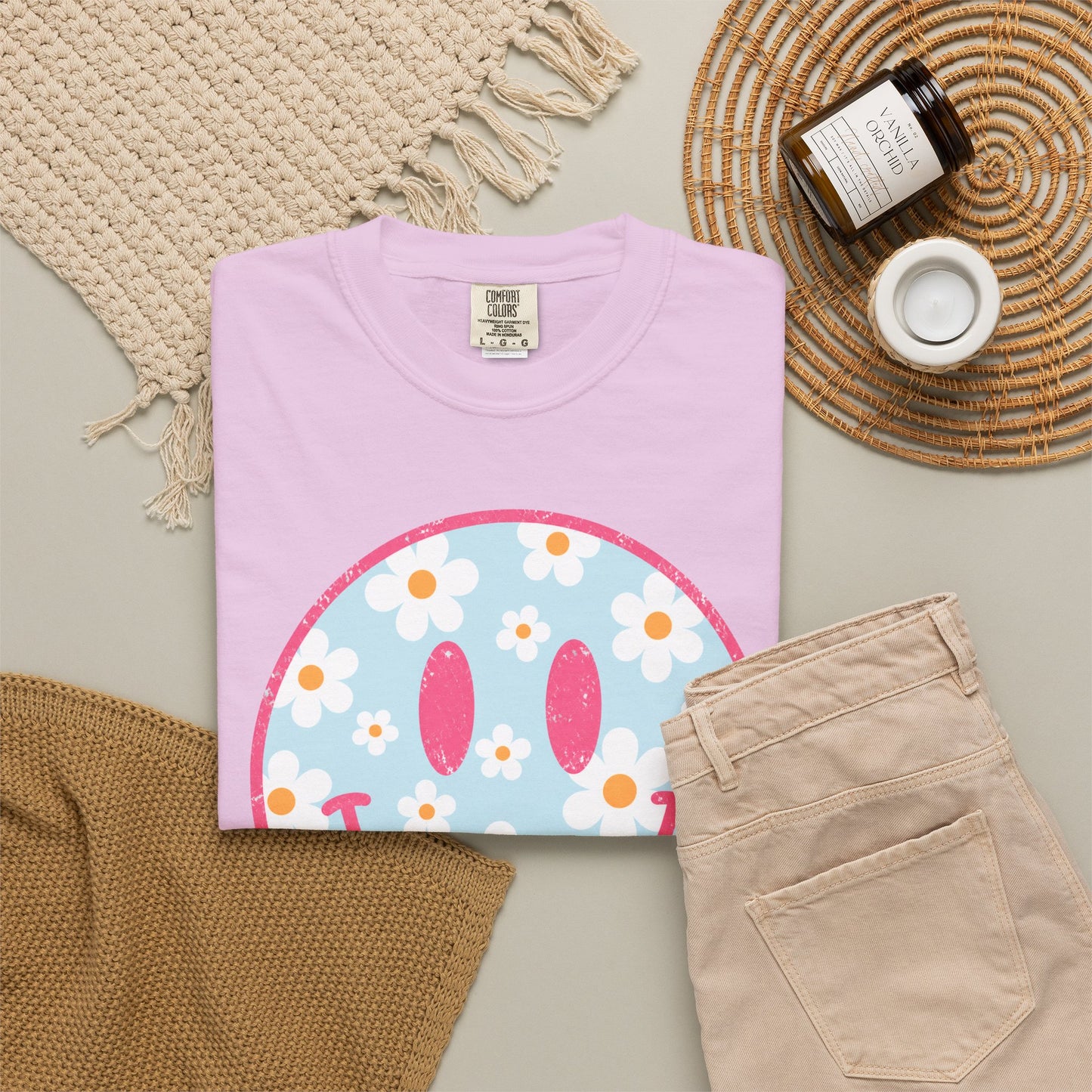Pink Daisy Smiley Face Tee • Retro Floral Happy Face Shirt • Boutique Mama Graphic Tee