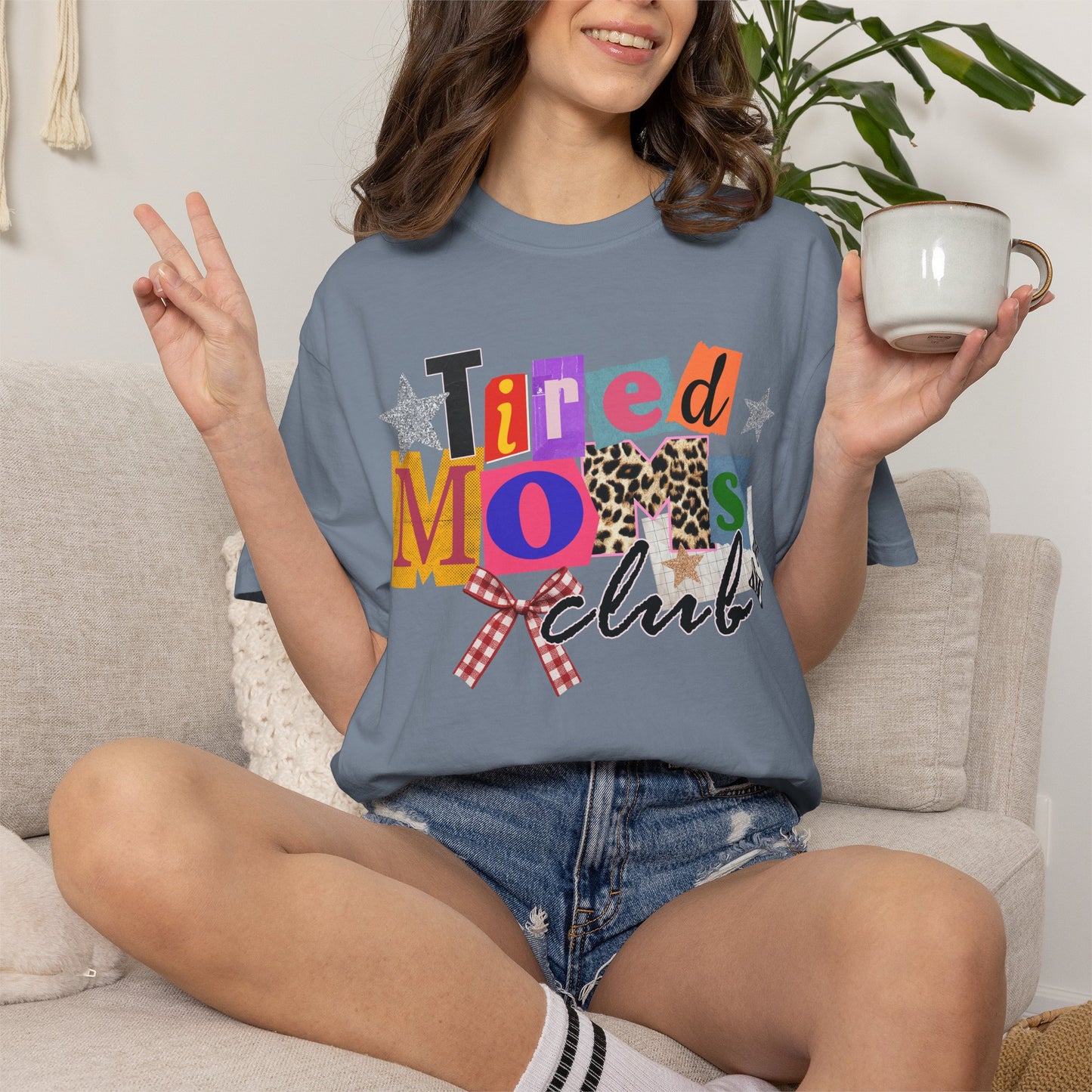 Tired Moms Club Shirt Women • Funny Mom Shirt • Trendy Patchwork Leopard Gingham Graphic Tee • Relatable Mom Outfit