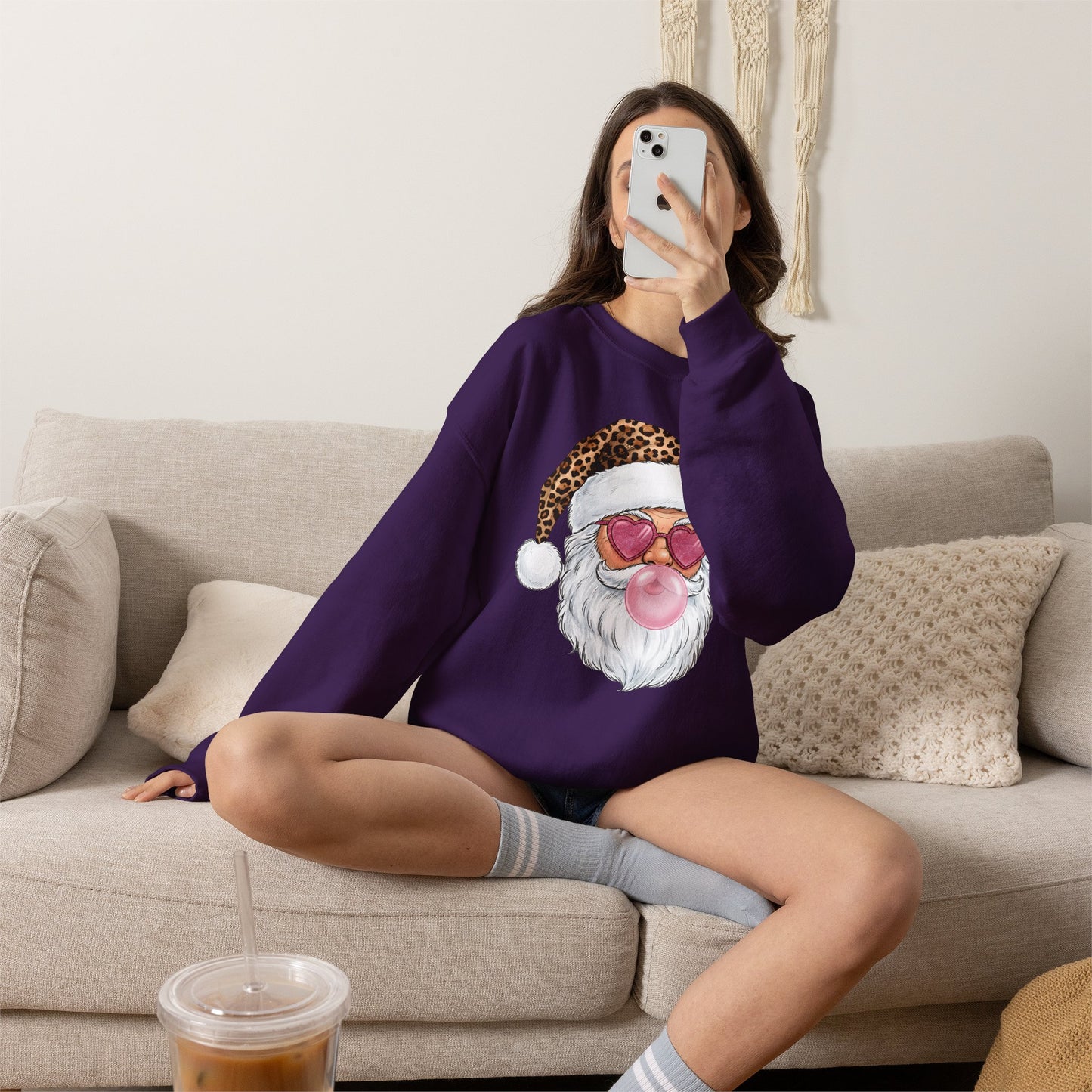 Leopard Santa Bubblegum Crewneck Sweatshirt