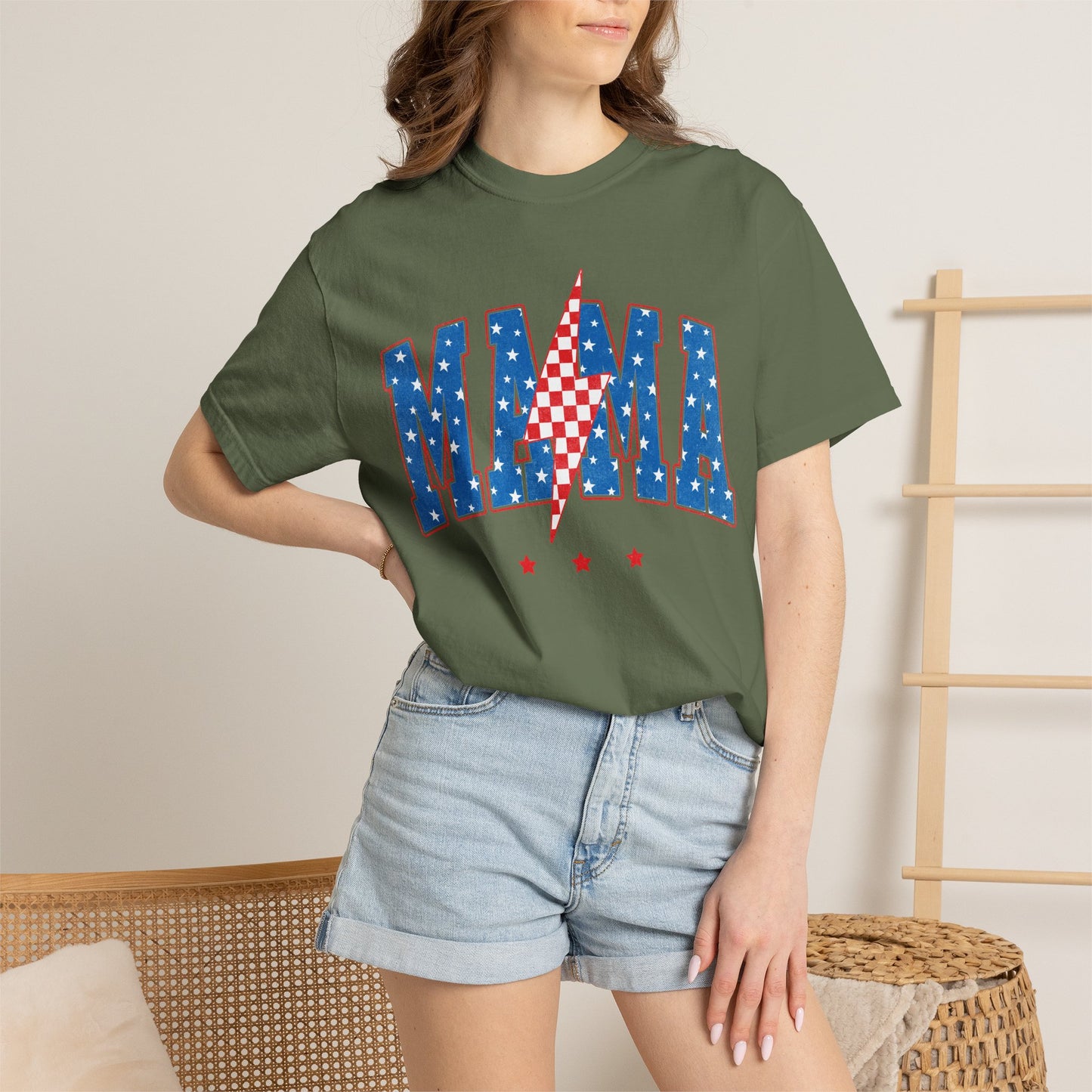 Patriotic MAMA Shirt • Lightning Bolt Mama Tee • Red White Blue Americana Graphic