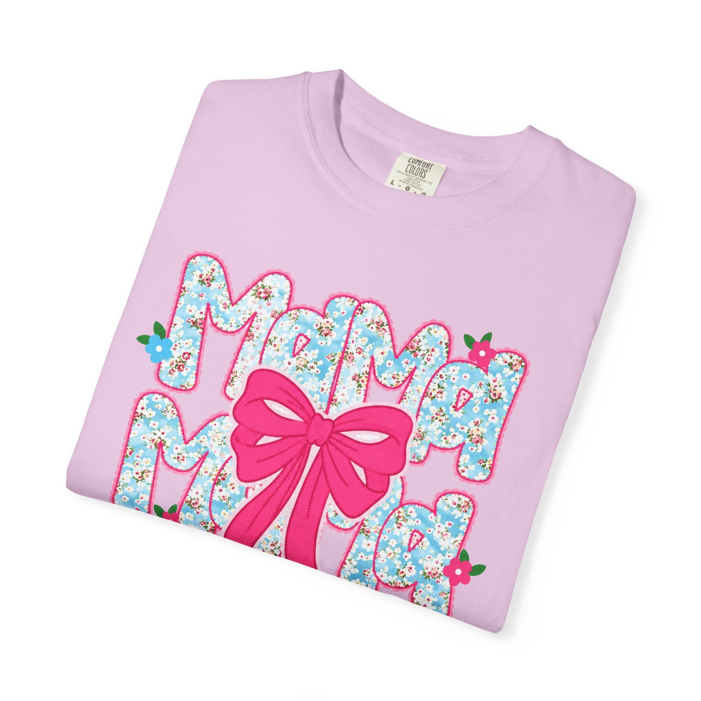 Hydrangea Mama Floral Bow T-Shirt — Cute Mom Graphic Tee for Mother’s Day
