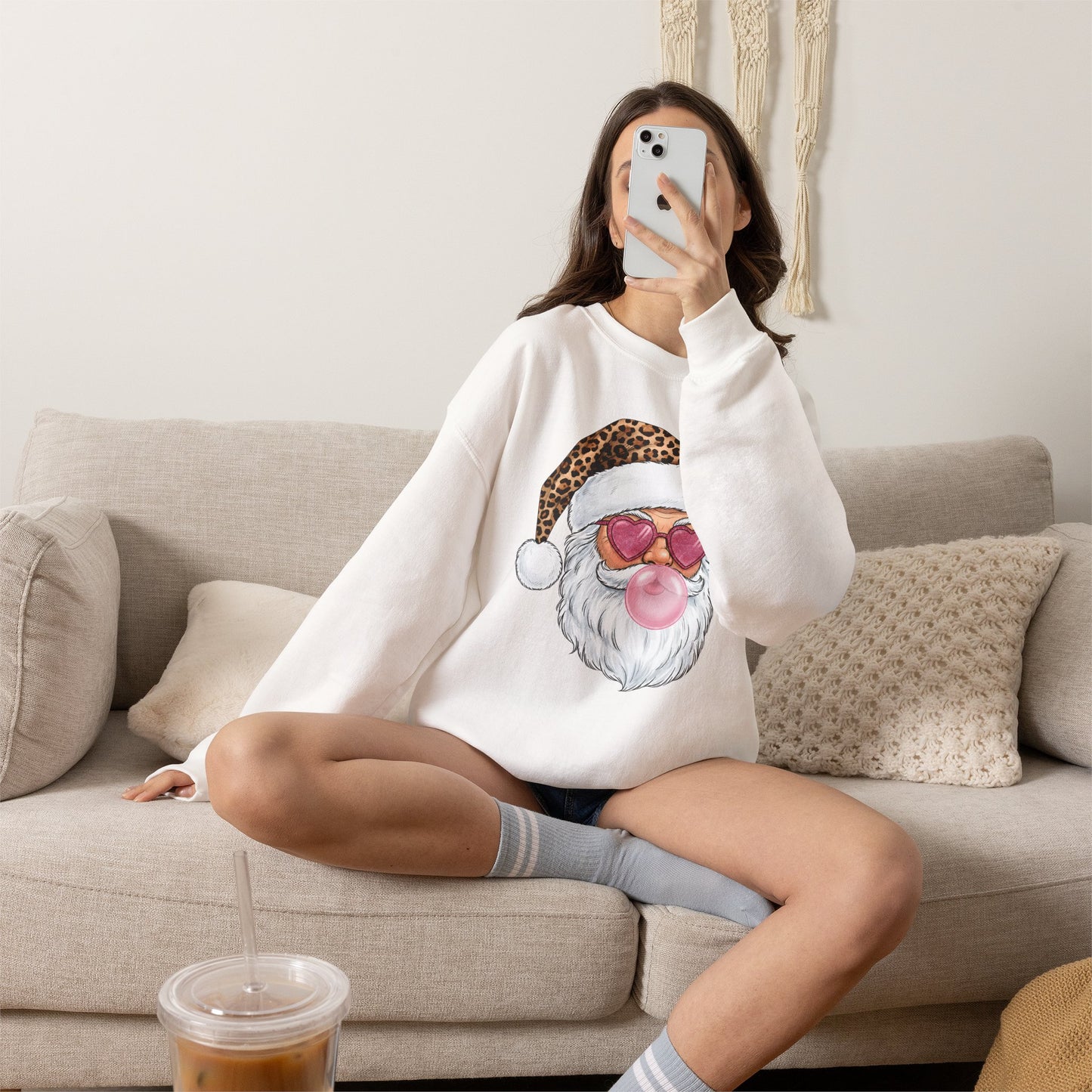 Leopard Santa Bubblegum Crewneck Sweatshirt