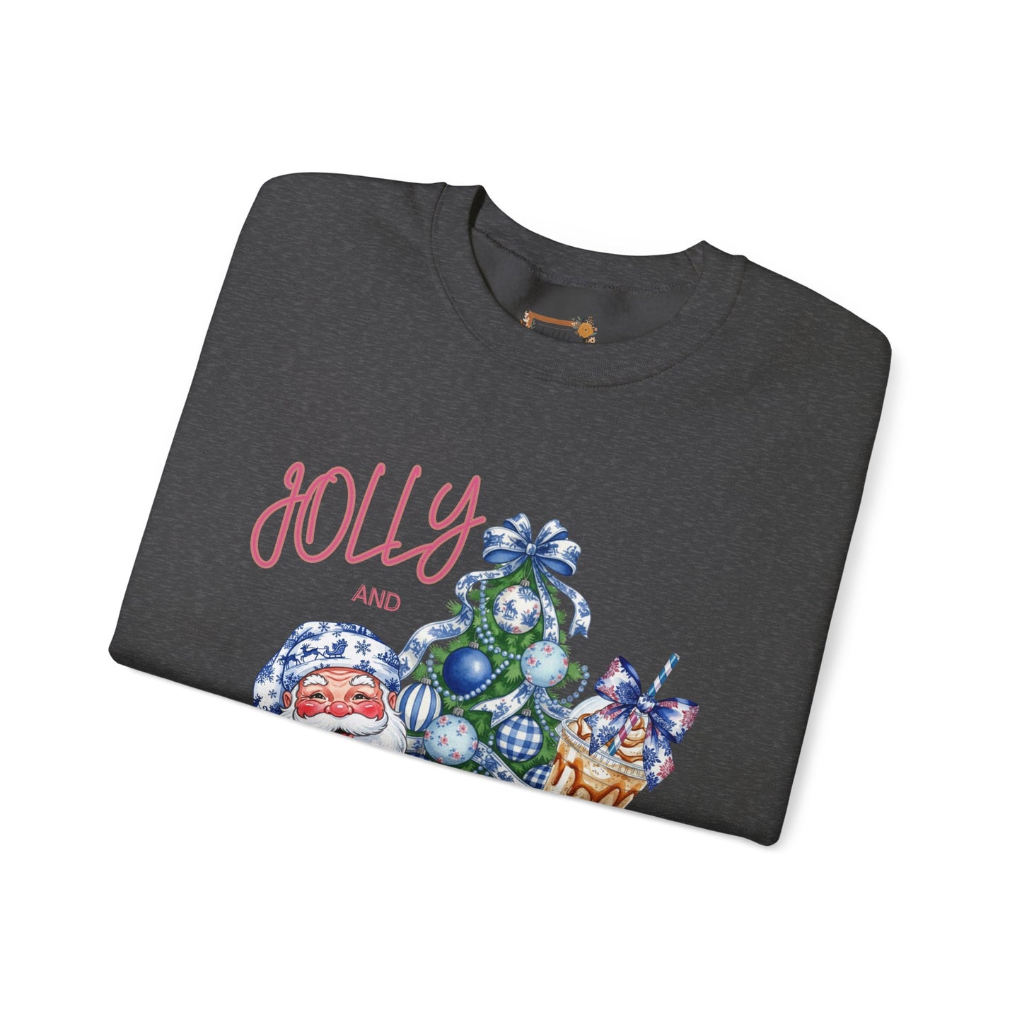 Jolly and Caffeinated Sweatshirt - Cozy Holiday Crewneck for Christmas, Winter, Gift, Festive Wear, Comfy Apparel