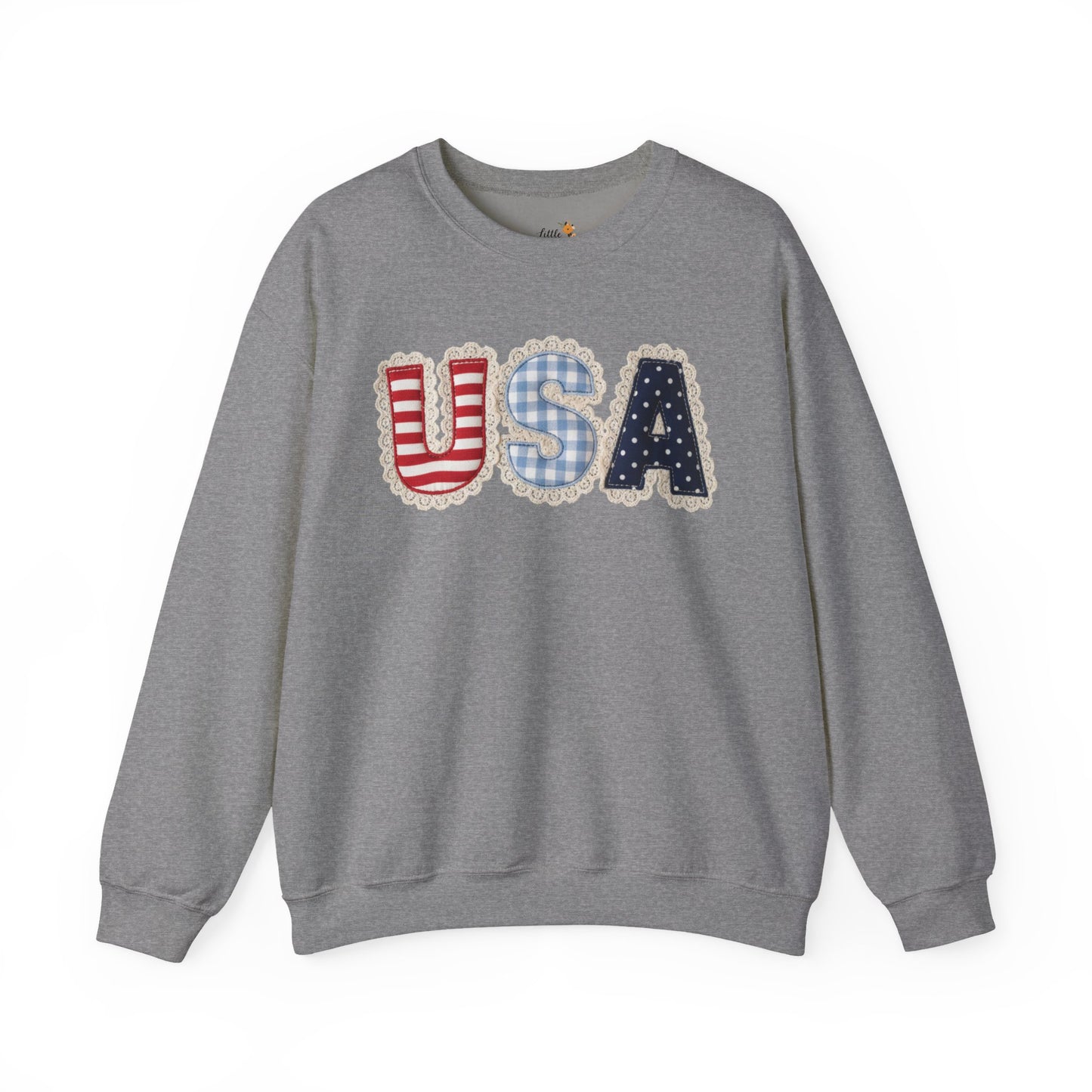 Feux Laced USA Patchwork Sweatshirt • Preppy Patriotic Crewneck • Coquette Americana Sweatshirt • Red White Blue Mama Style