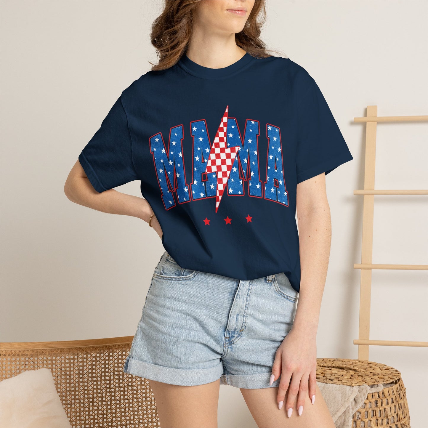 Patriotic MAMA Shirt • Lightning Bolt Mama Tee • Red White Blue Americana Graphic