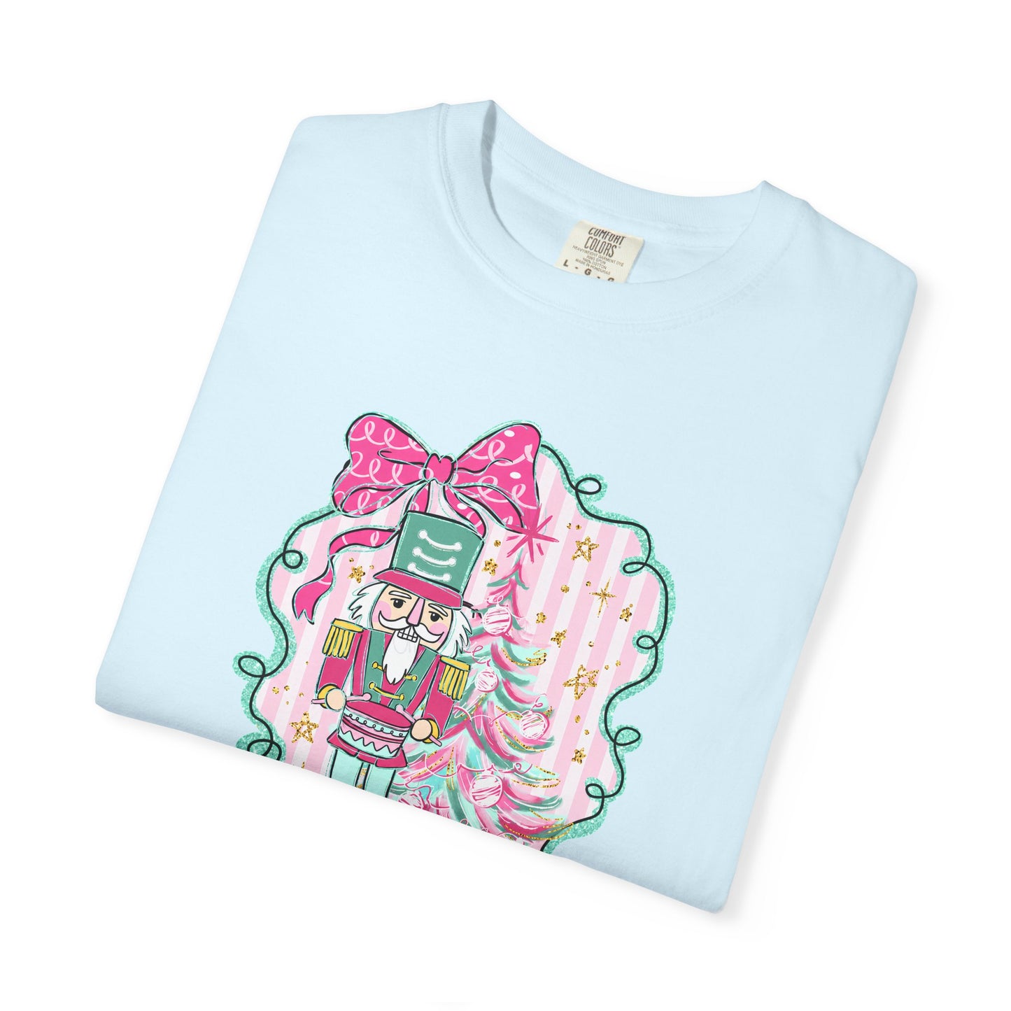 Nutcracker Christmas T-Shirt — Cute Pink Nutcracker with Ribbon Holiday Tee