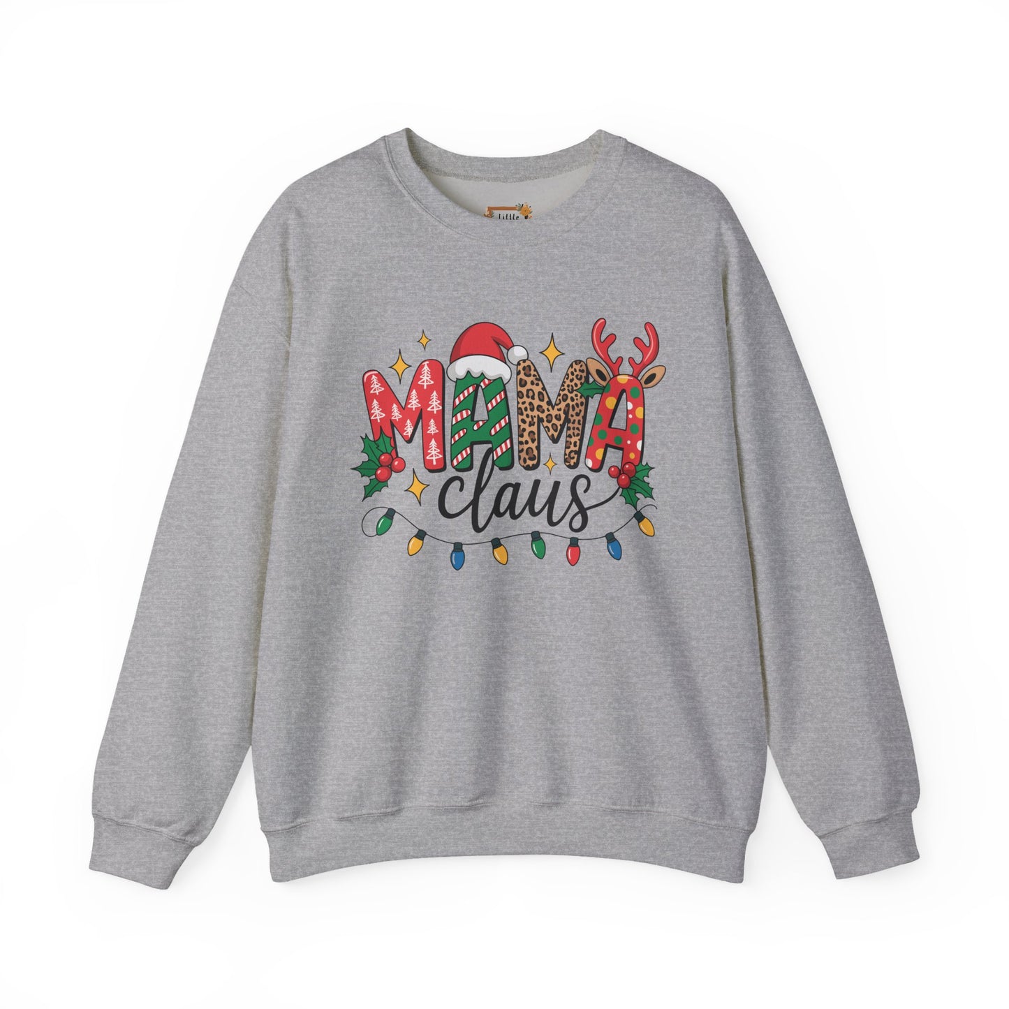 Mama Claus Christmas Sweatshirt | Leopard & Candy Cane Holiday Crewneck | Festive Lights Sweater for Moms | Cute Christmas Outfit