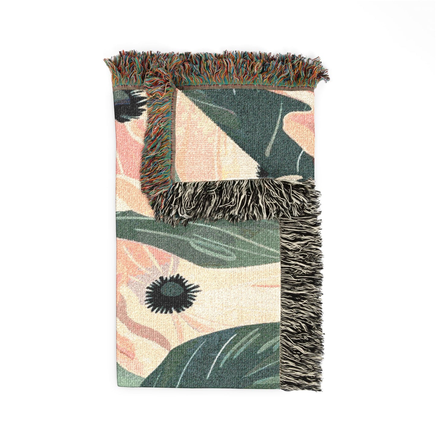 Floral Woven Blanket — Vintage Pink & Green Botanical Throw
