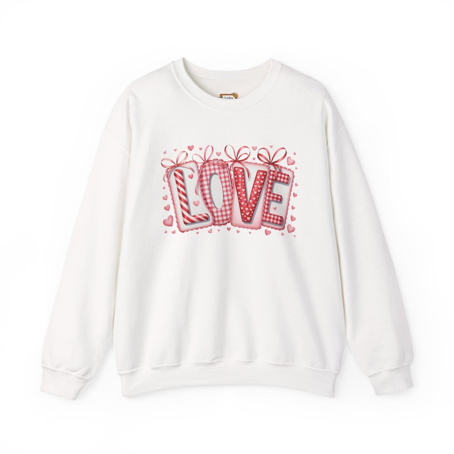 Valentine LOVE Sweatshirt with Coquette Bows and Patchwork Letters • Girly Romantic Aesthetic