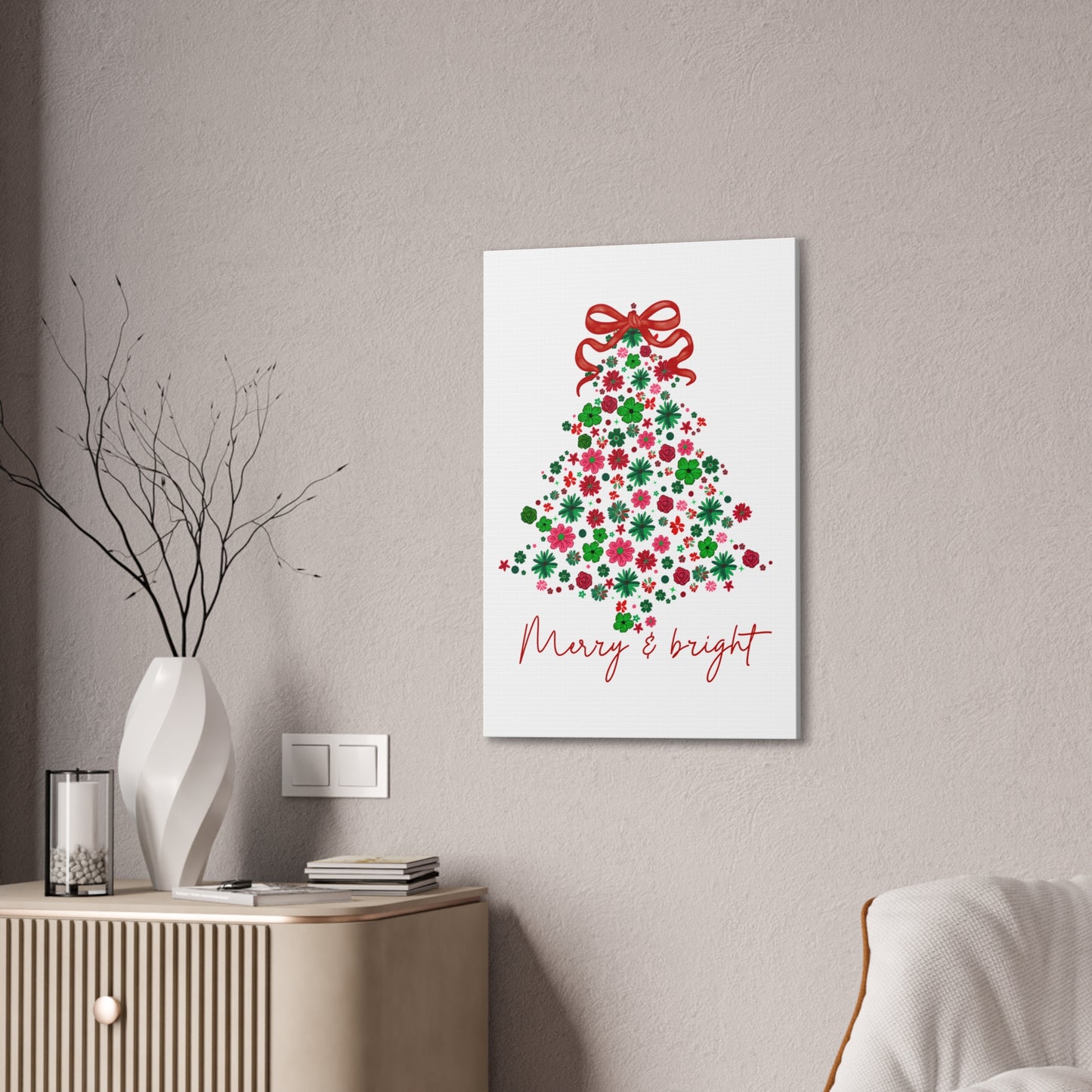 Festive Canvas Wall Art - Merry & Bright Christmas Tree