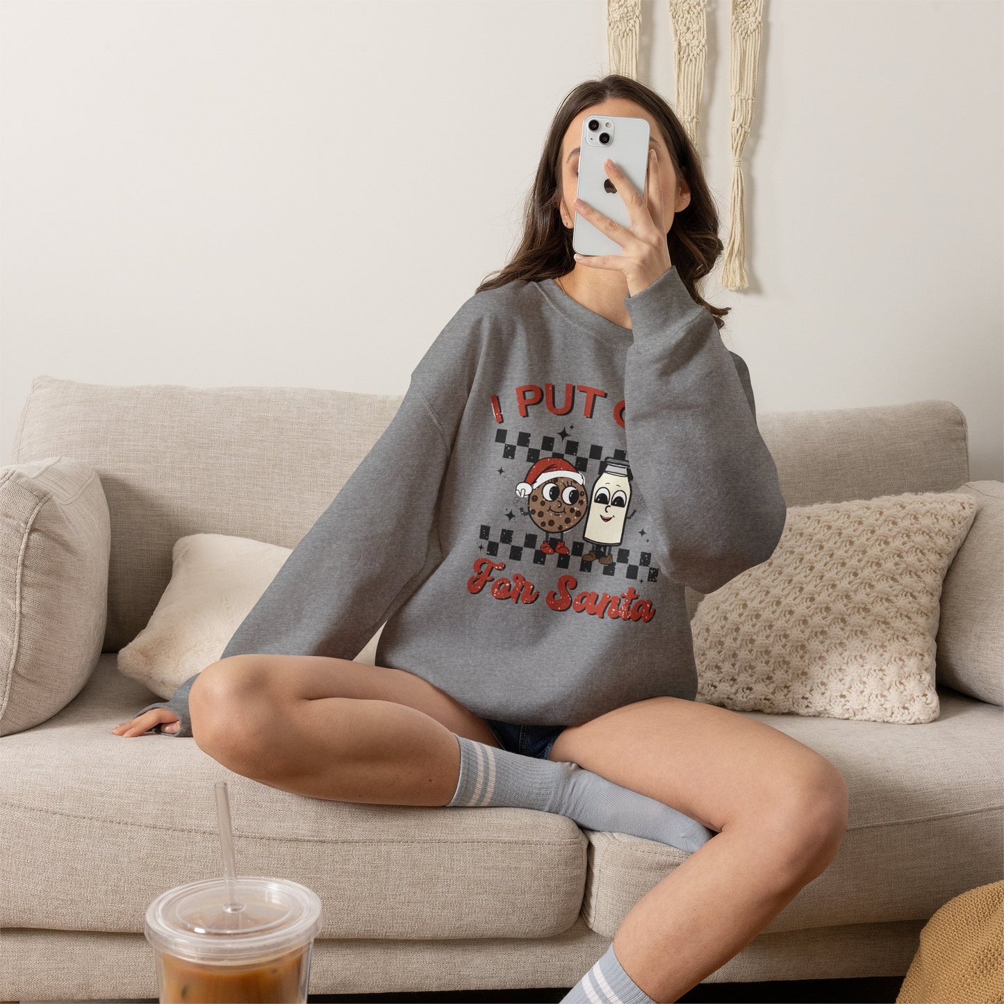 "I Put Out For Santa" Sweatshirt Christmas Cookie & Milk Holiday Sweater