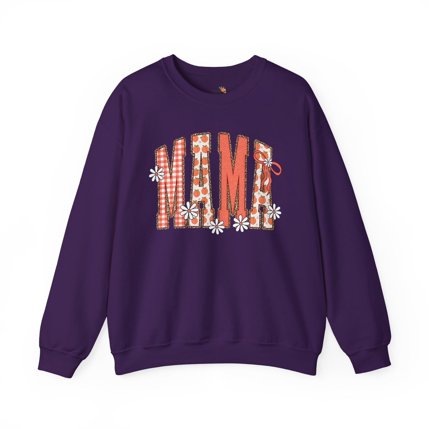 Daisy Peach MAMA Floral Sweatshirt • Spring Graphic Crew • Peach Gingham Mom pullover • Feminine Boutique Everyday Outfit
