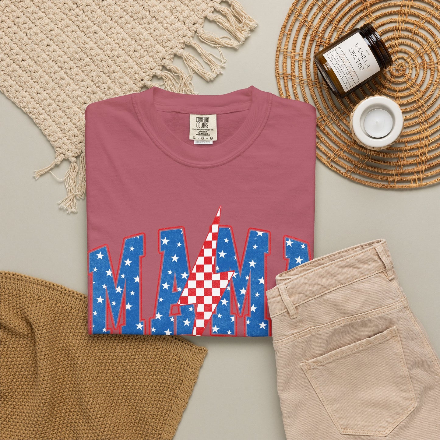 Patriotic MAMA Shirt • Lightning Bolt Mama Tee • Red White Blue Americana Graphic
