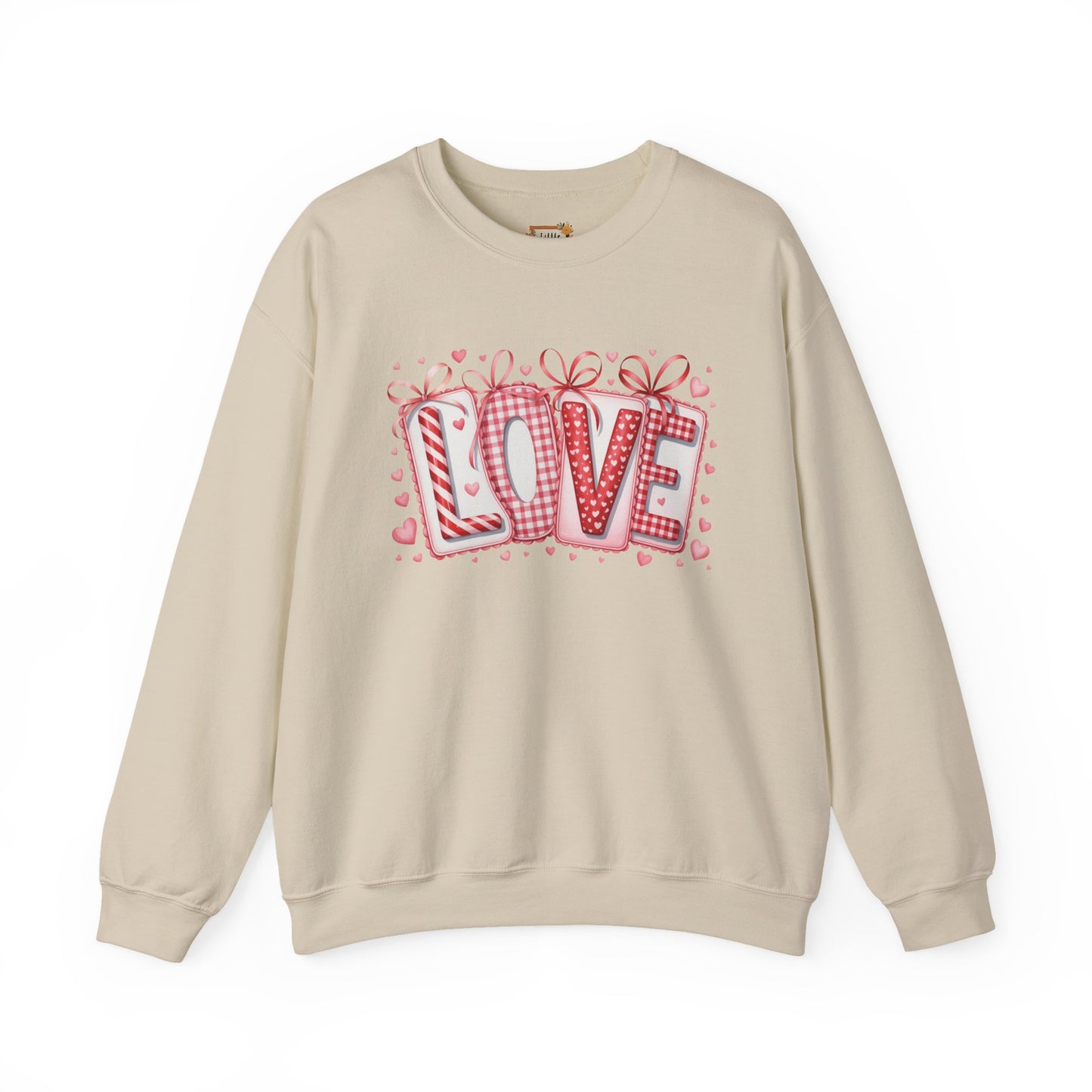 Valentine LOVE Sweatshirt with Coquette Bows and Patchwork Letters • Girly Romantic Aesthetic