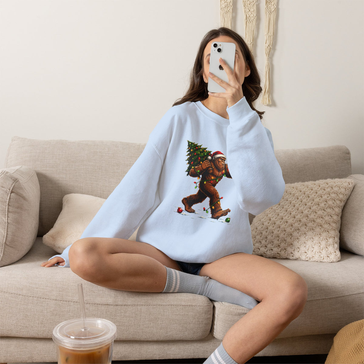 Sweatshirt — Holiday Sasquatch Carrying Christmas Tree Graphic Crewneck