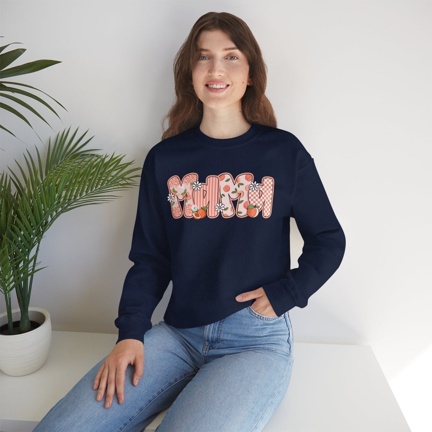 Peach Floral Mama Graphic Sweatshirt • Spring Mama Crewneck • Soft Girly Mom Pullover • Floral Boutique Style Outfit